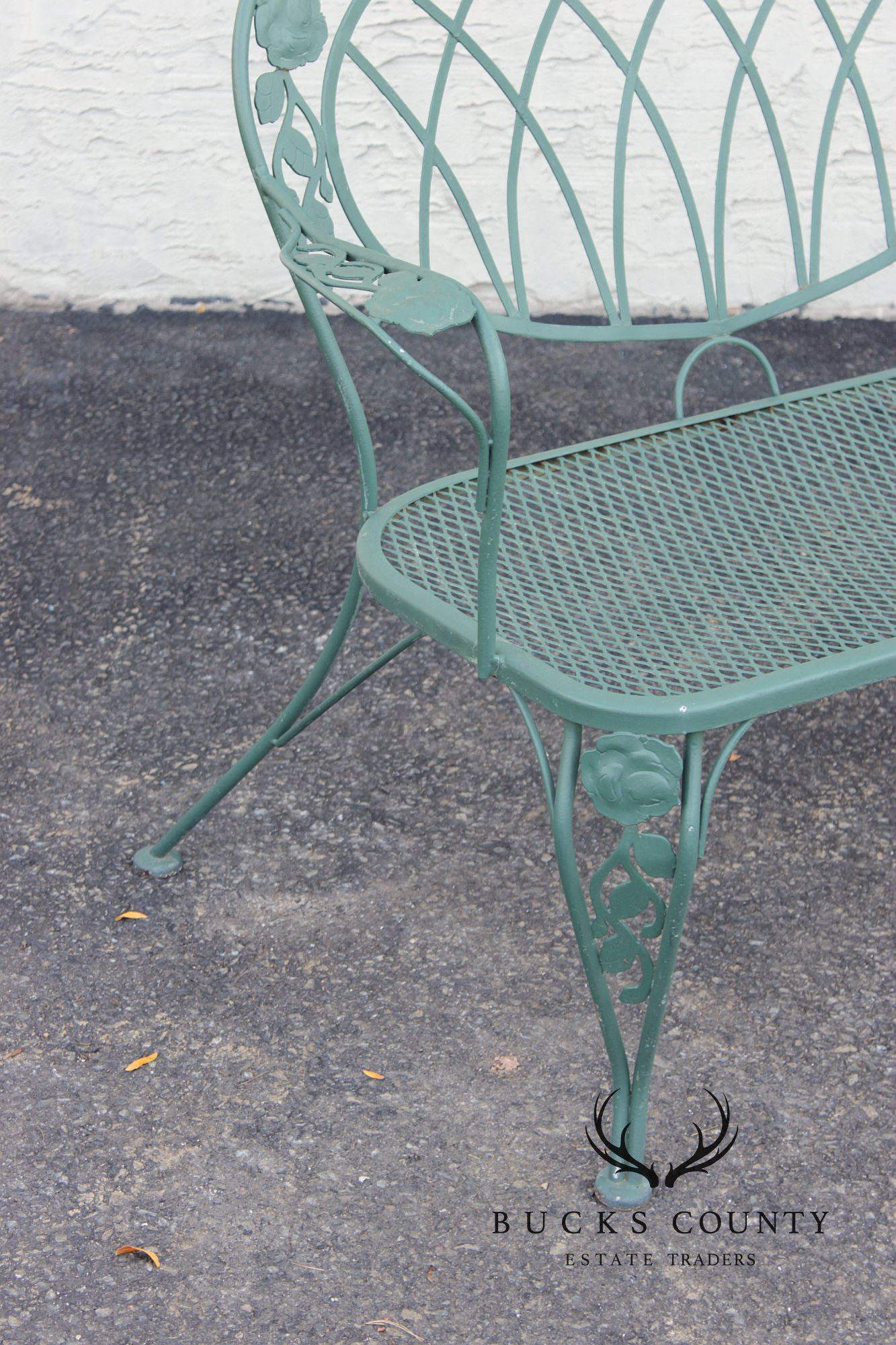 Wrought Iron Outdoor Garden Bench With Rose Motif