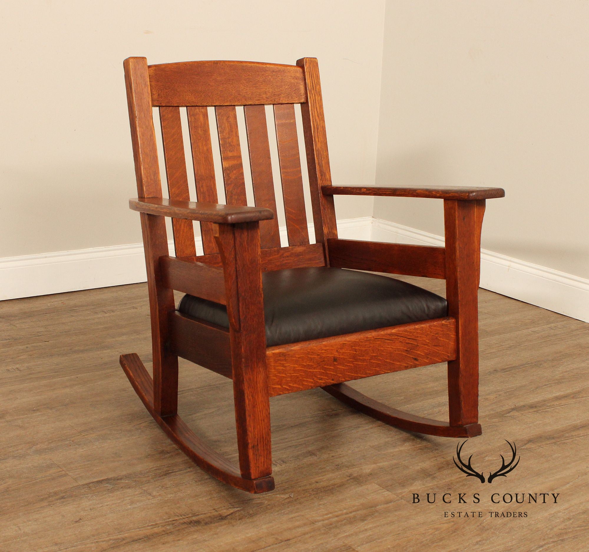 Antique Mission Oak Leather Seat Rocker