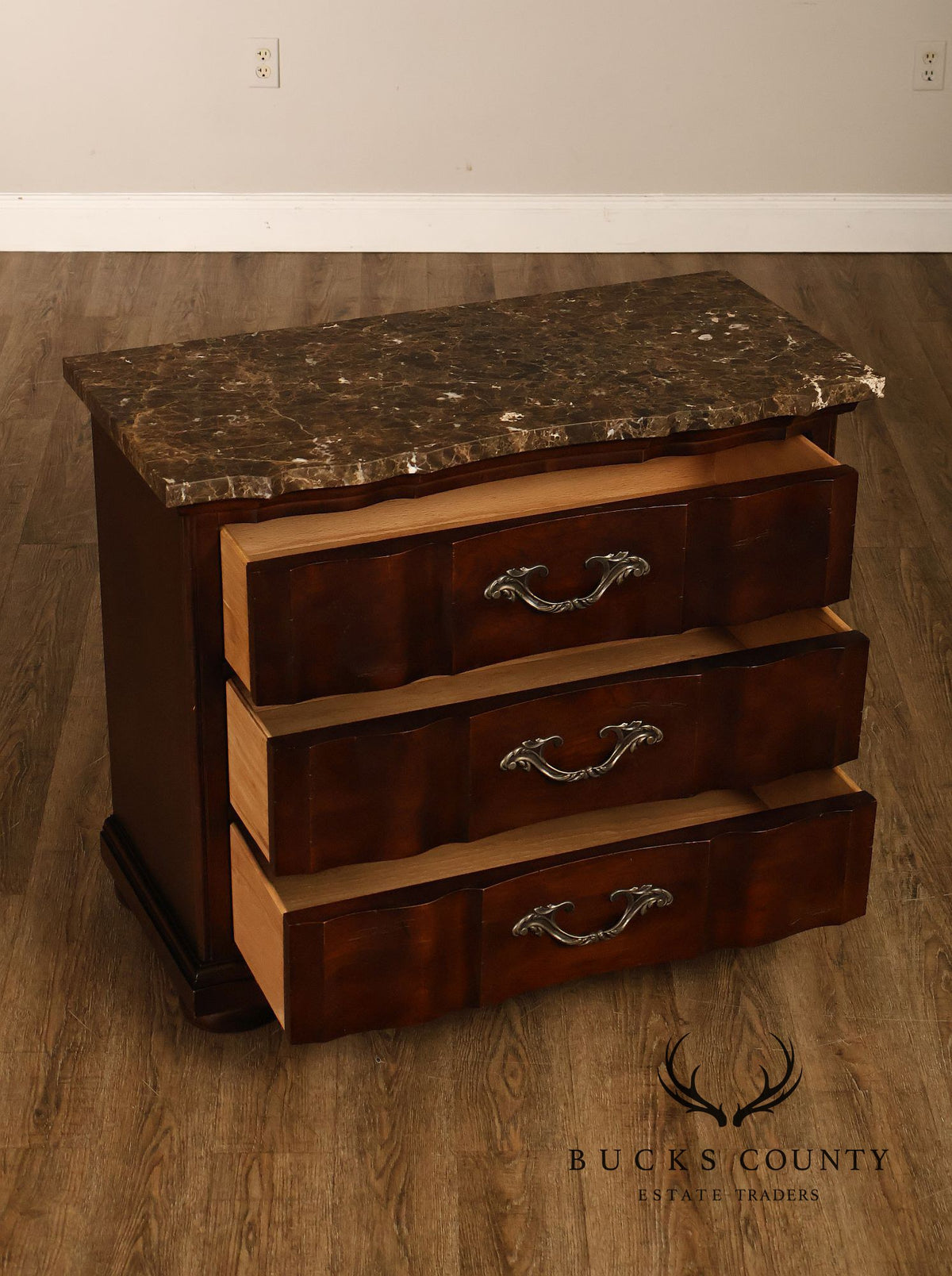 Bernhardt French Provincial Pair Of Marble Top Three-Drawer Nightstands