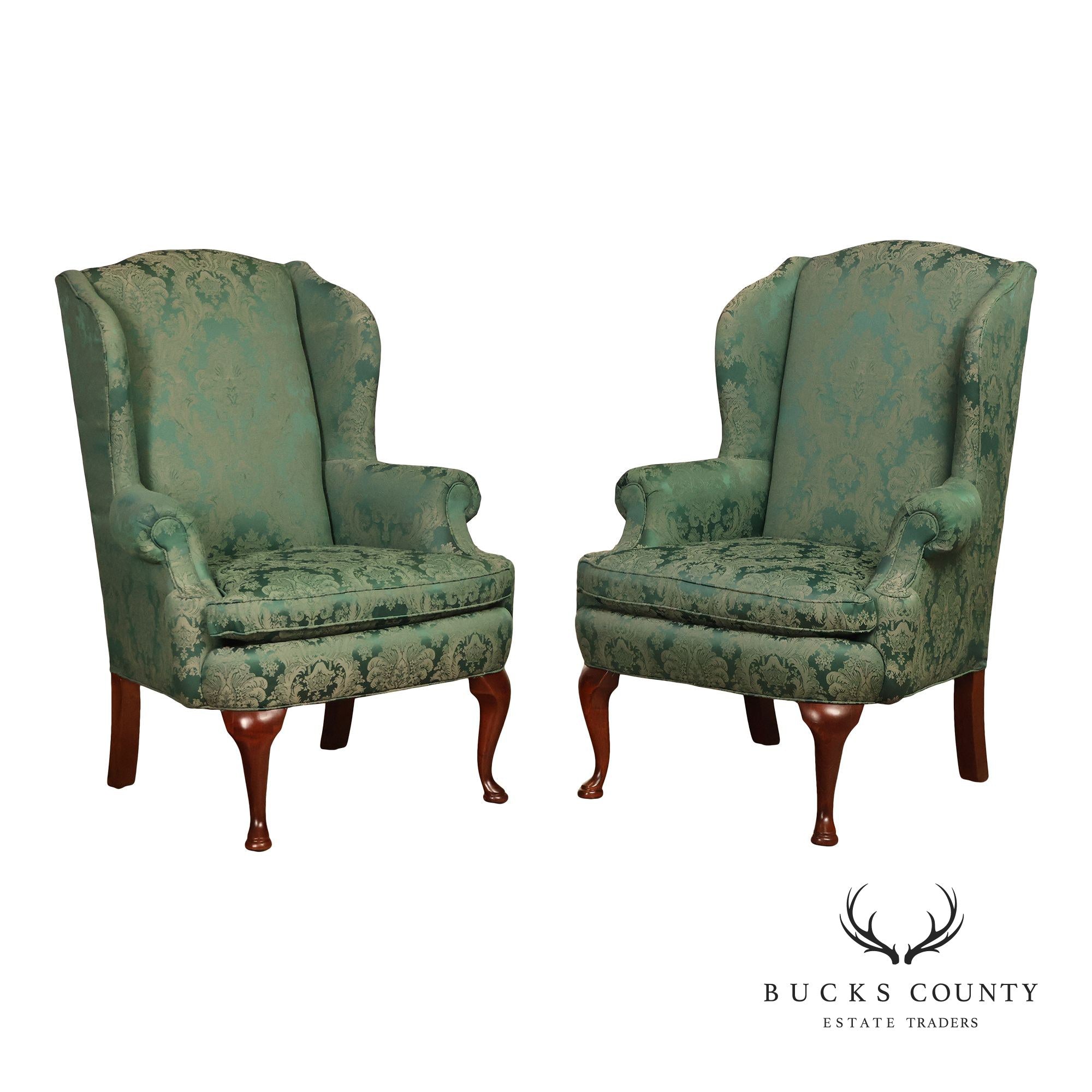 Highland House Queen Anne Style Pair Of Wingback Chairs