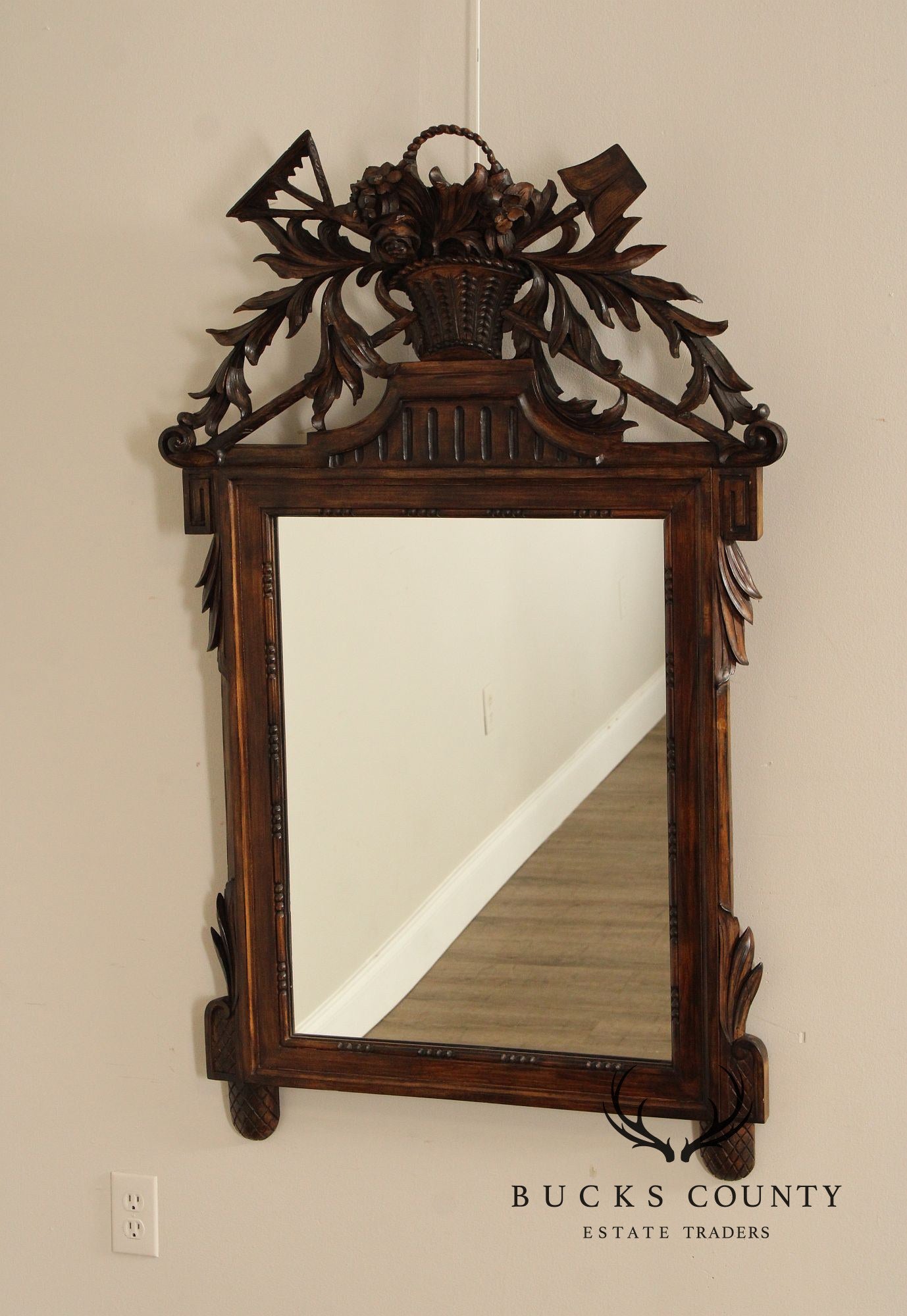 French Louis XVI Style Vintage Carved Wall Mirror