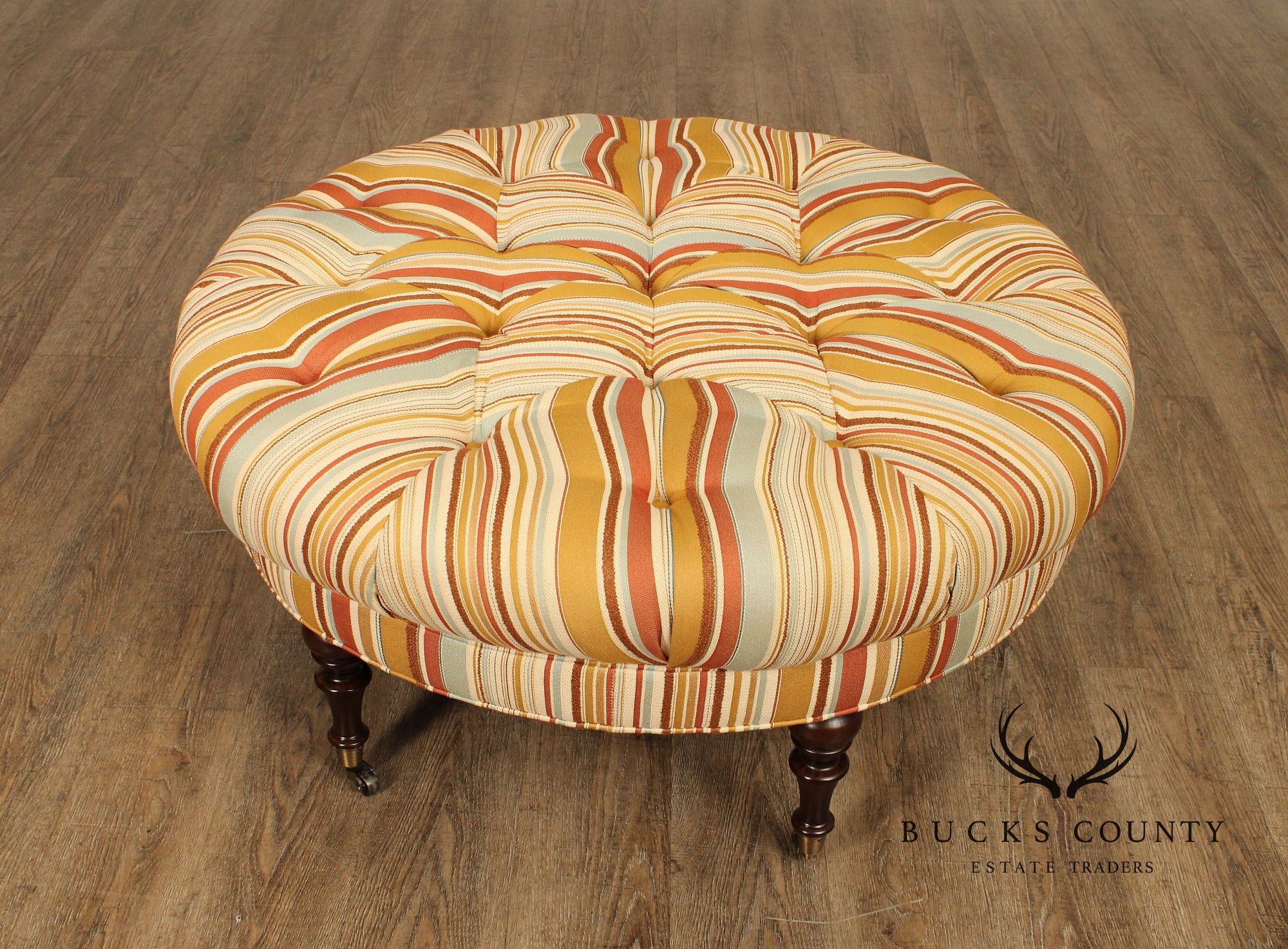 English Regency Style Round Tufted Ottoman