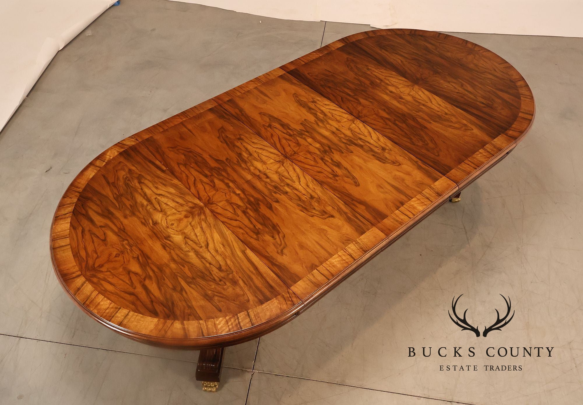 Karges Walnut Round Extendable Dining Table With Three Leaves