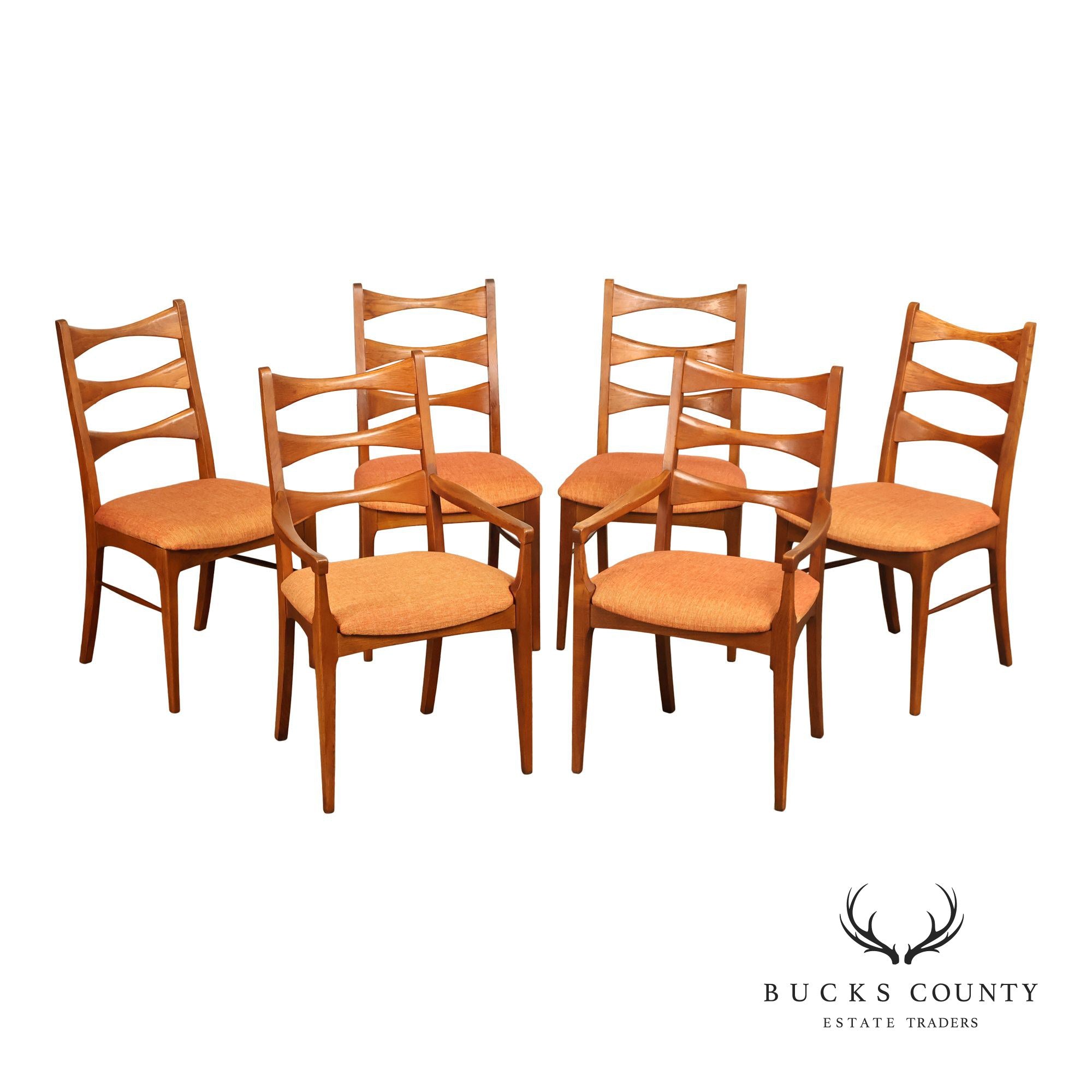 Lane Rhythm Mid Century Modern Set Of Six Walnut Dining Chairs