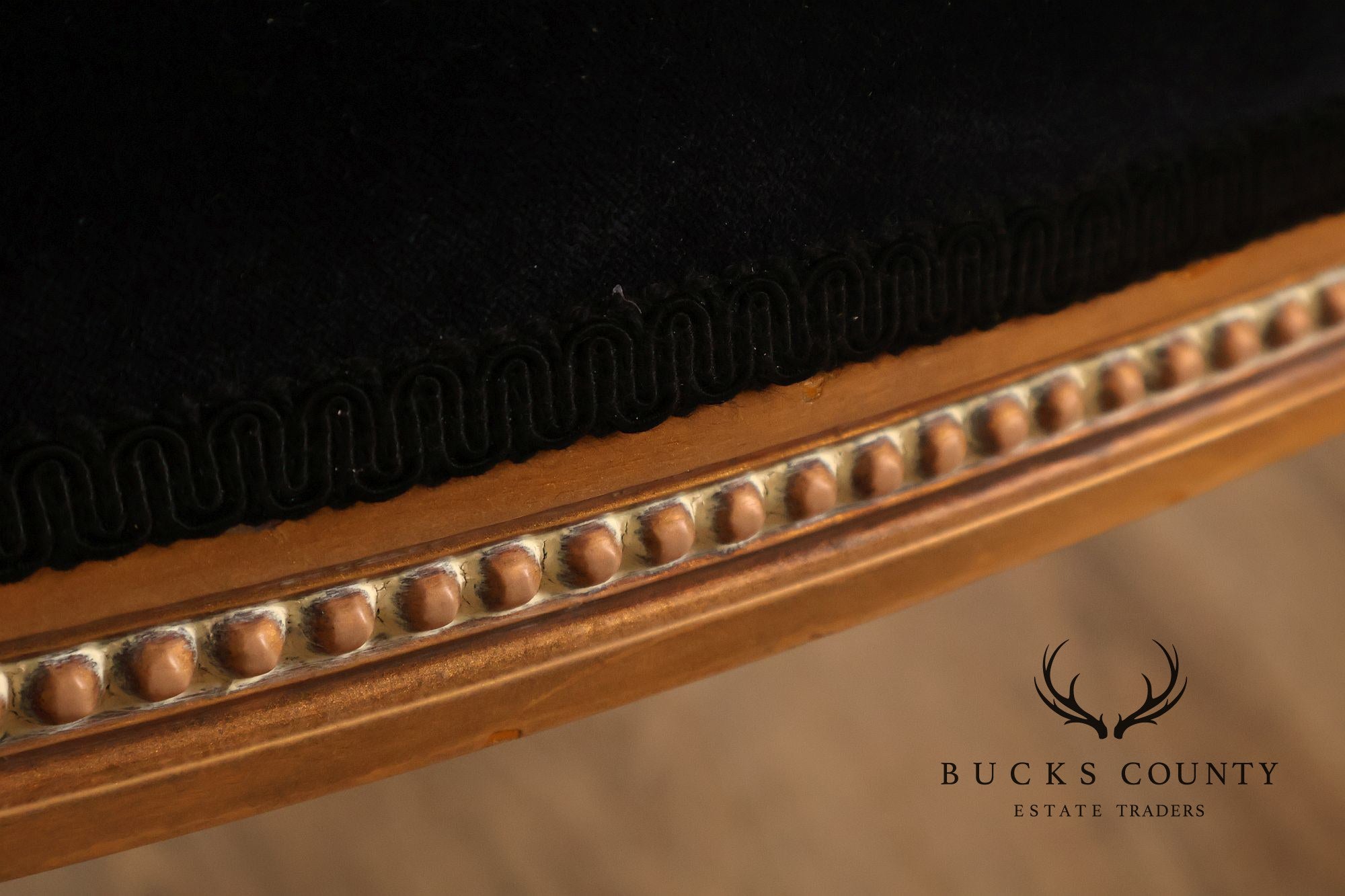 Louis XVI Style Giltwood Armchair With Black Upholstery