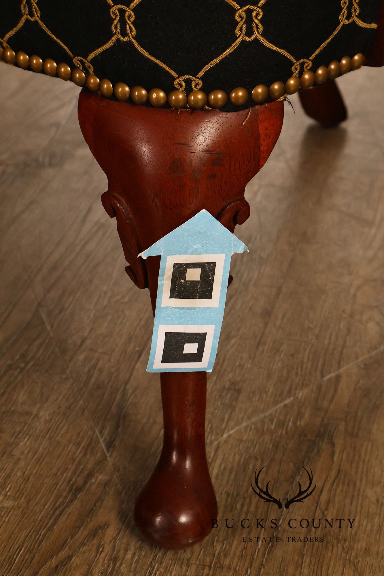Queen Anne Style Pair Of Tall Back Upholstered Armchairs