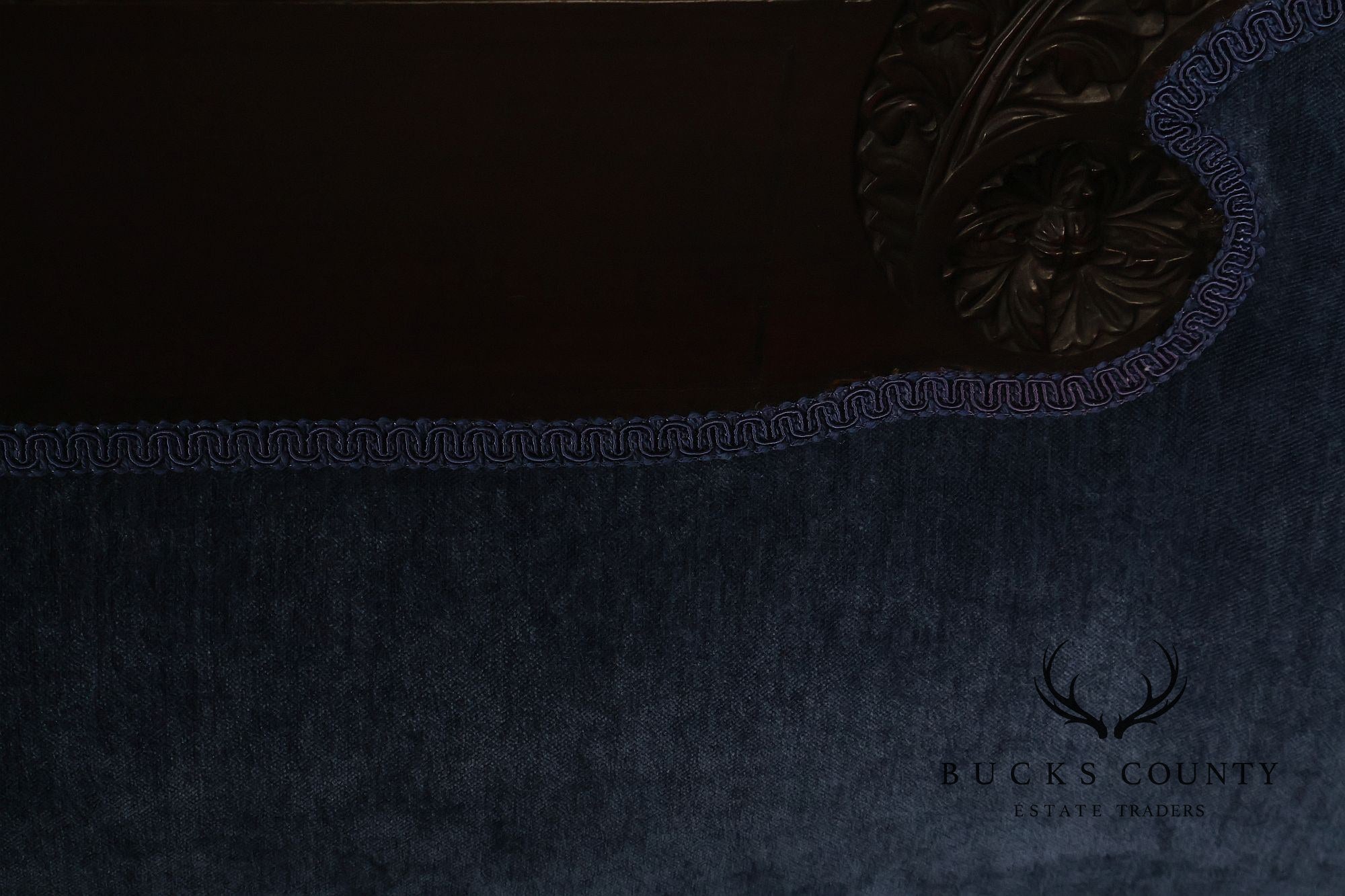 Antique American Empire Mahogany Carved Swan Arm Sofa With Blue  Upholstery