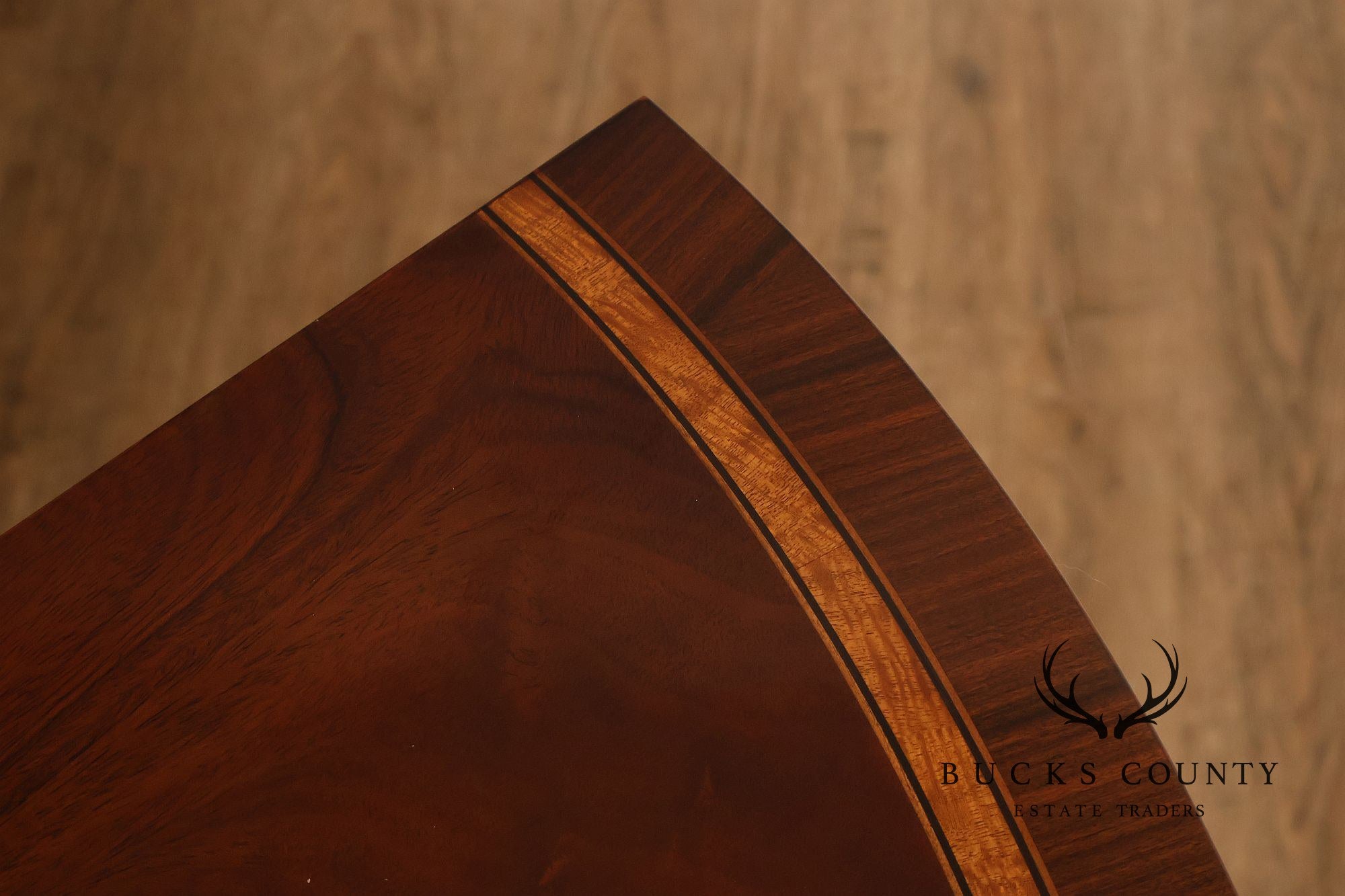 Custom Mahogany Inlaid Demilune Console Table