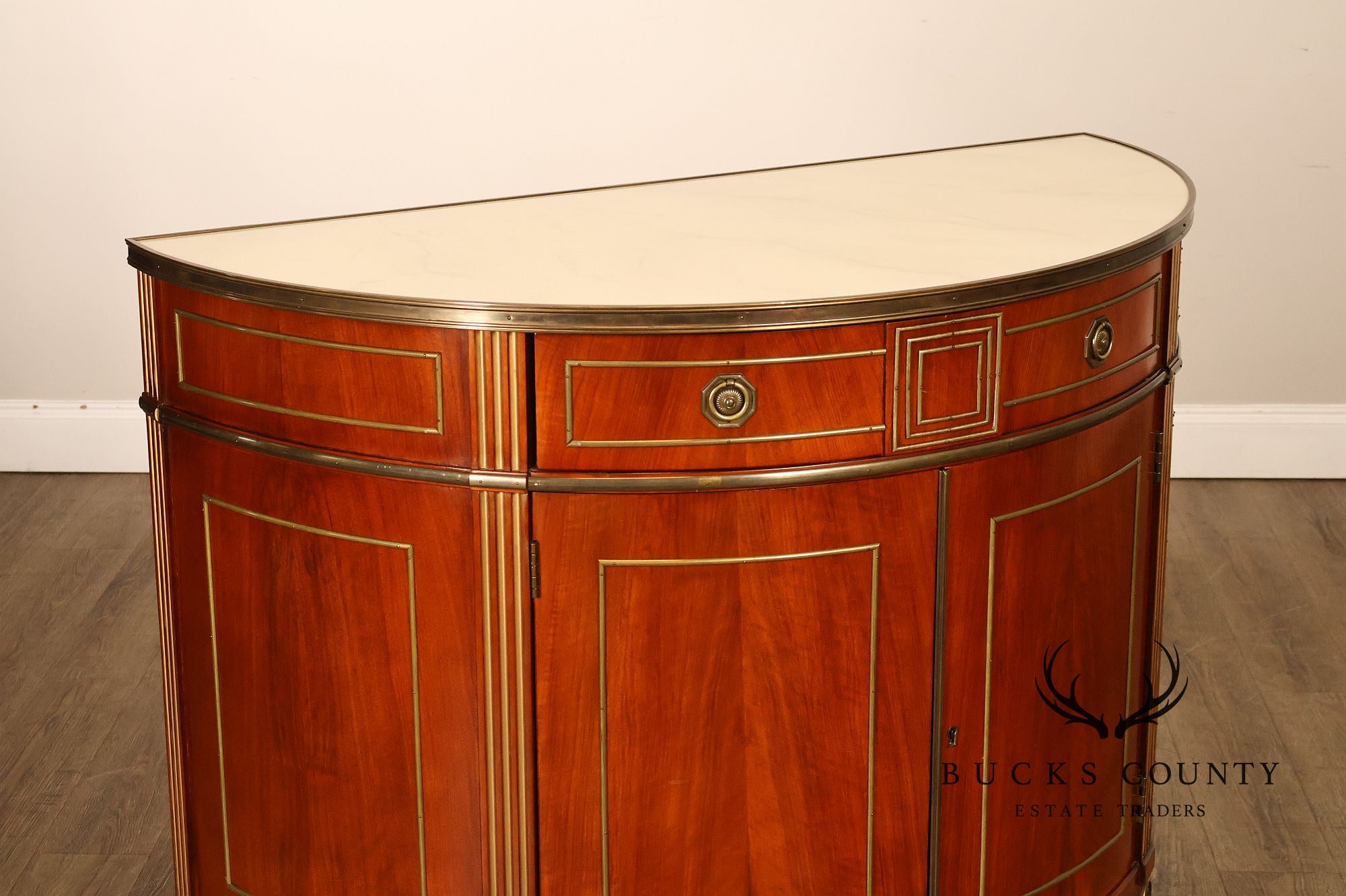 John Widdicomb Pair Of Neoclassical Style Demilune Commodes With Bronze Mounts