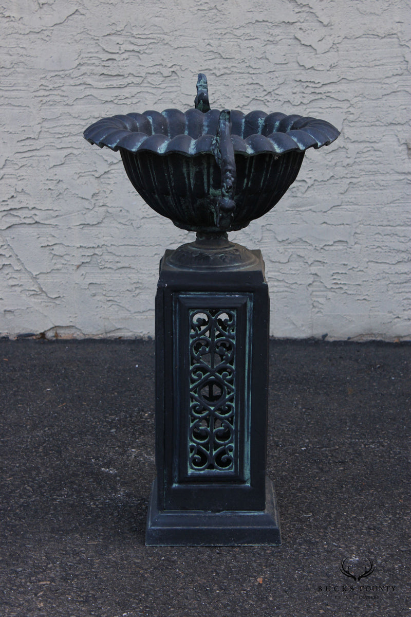 Victorian Style Pair of Cast Aluminum Outdoor Urn Planters