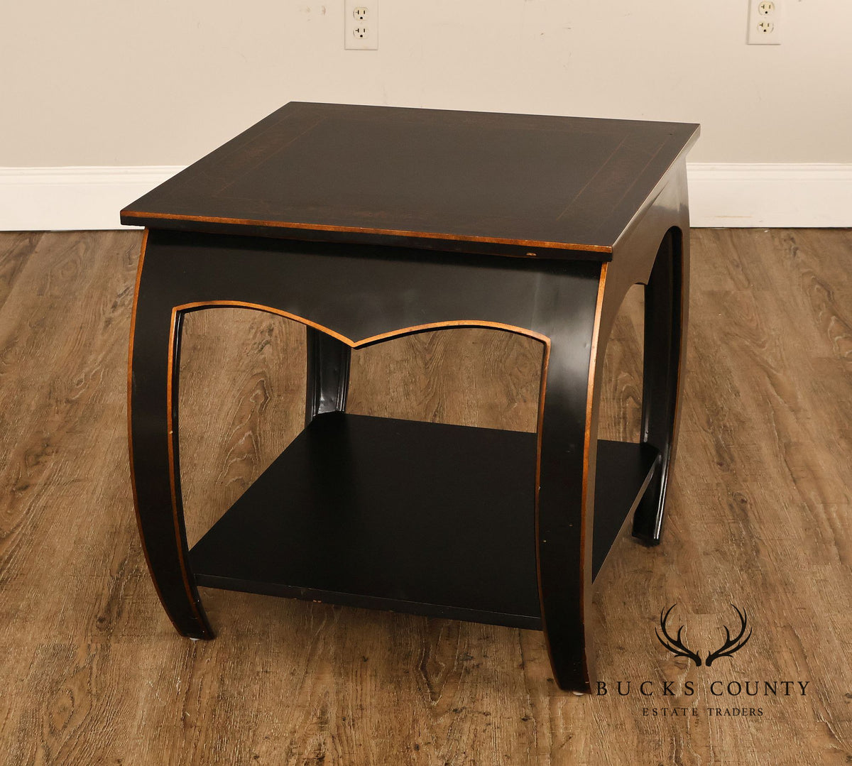 Harden Black Lacquered Chinoiserie Style Side Table With Inlay