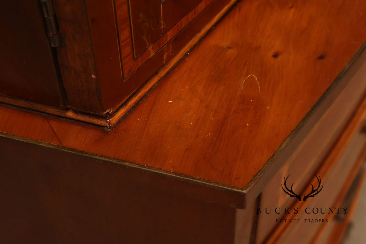 Georgian Style Inlaid Yew Wood Bow Front Bookcase Bureau China Cabinet