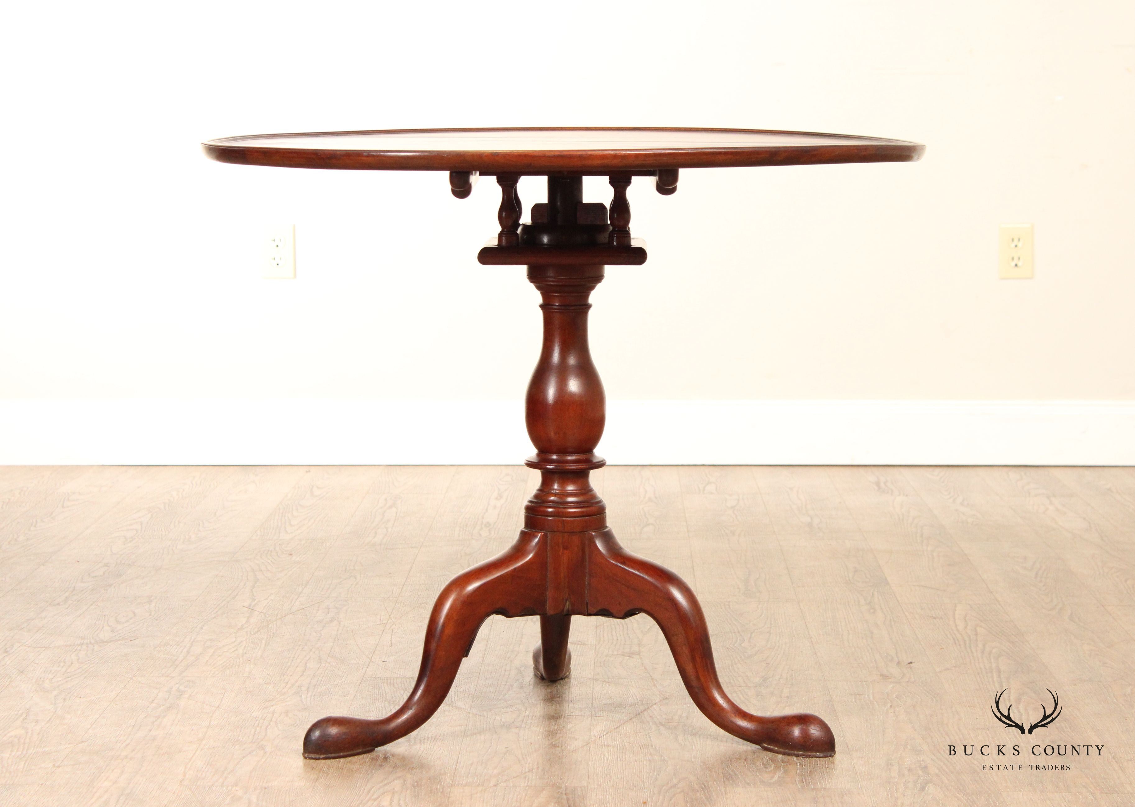 Antique Queen Anne Style Solid Mahogany Round Tilt-Top Table