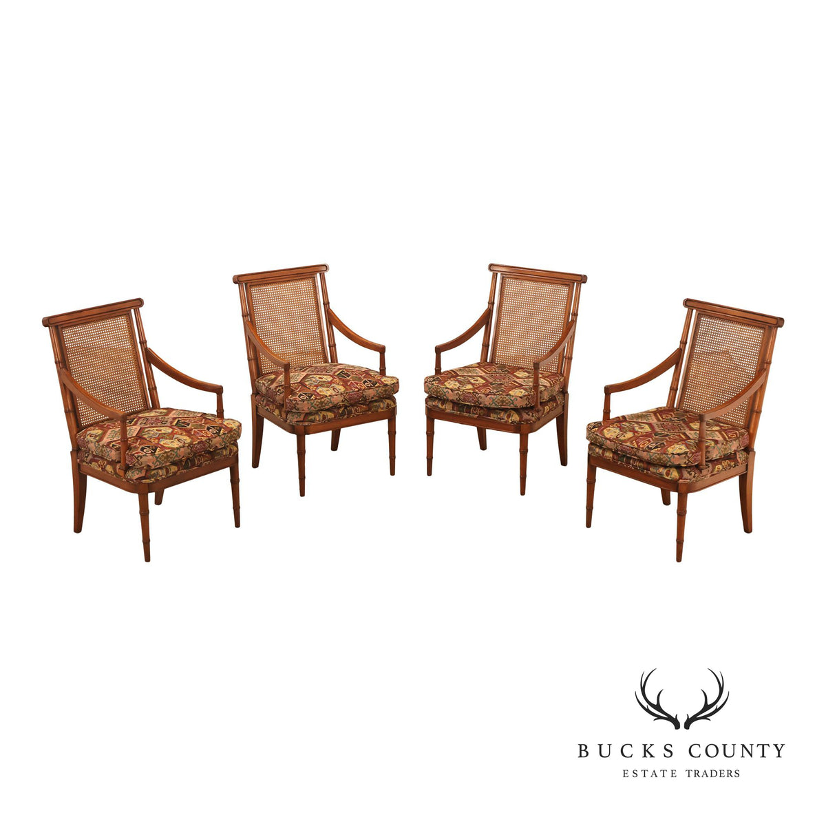 Mid Century Set of Four Cane Back Armchairs