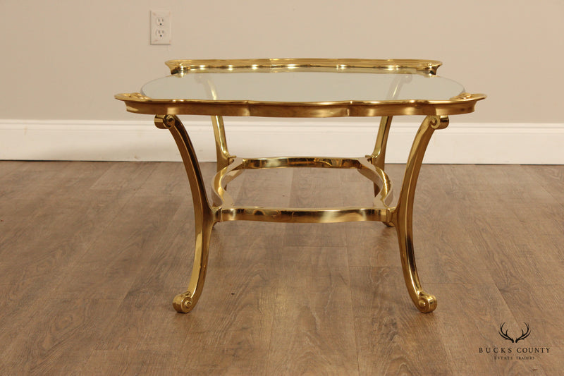 French Regency Style Glass Top Brass Coffee Table