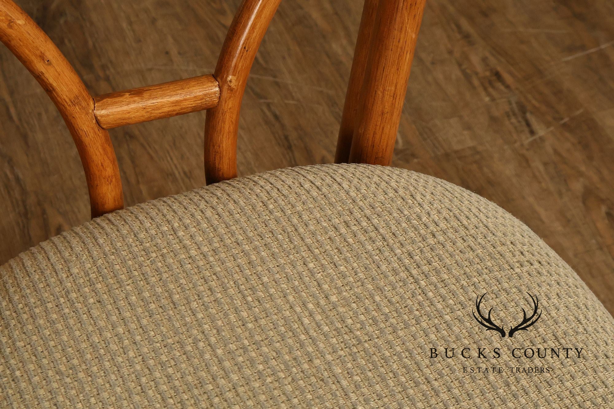 Coastal Style Pair Of Rattan Dining Chairs With Upholstered Seats