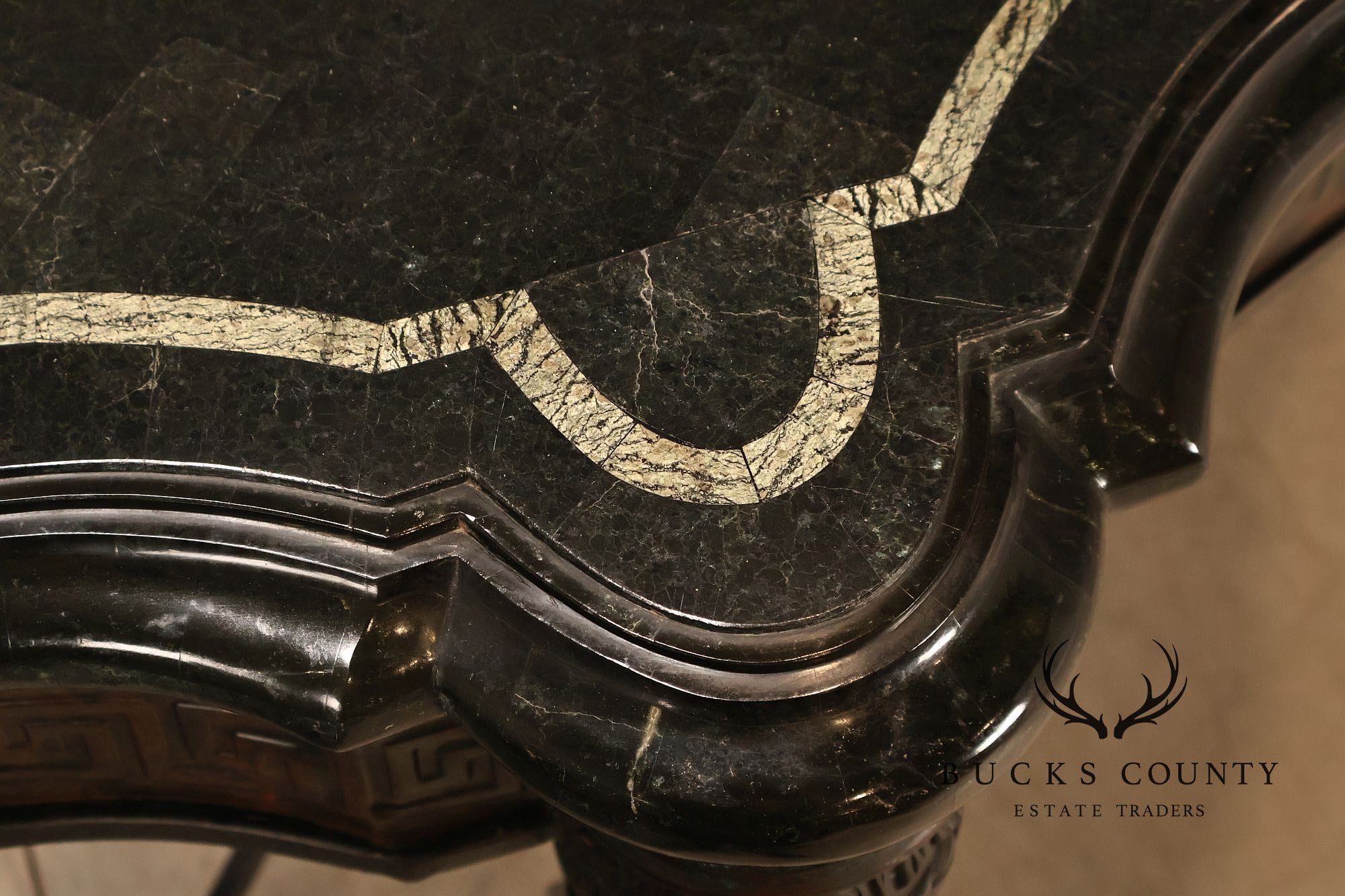 Maitland Smith Greek Key Console Table With Tessellated Marble Top
