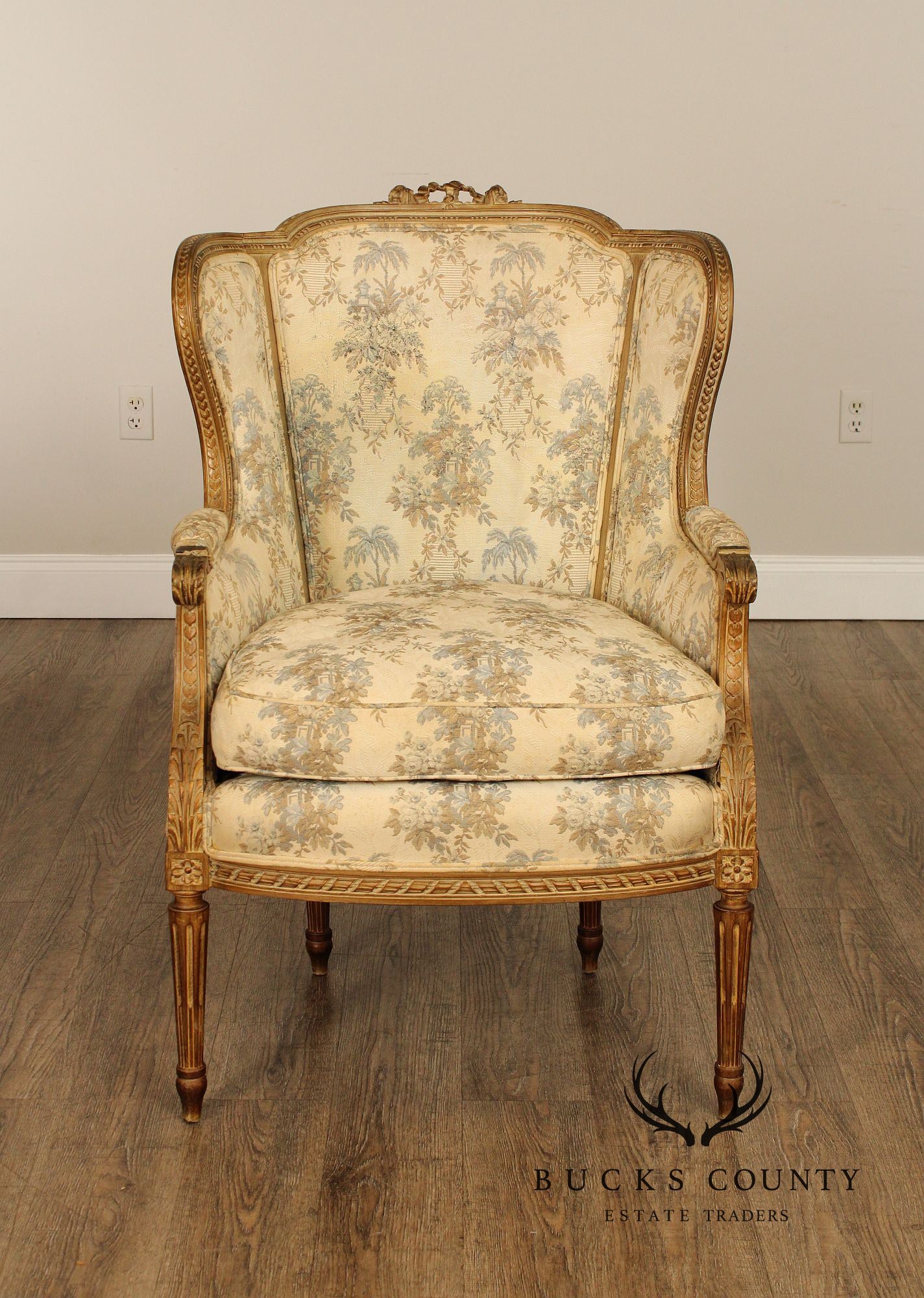 Antique French Louis XVI Style Bergere Wing Chair