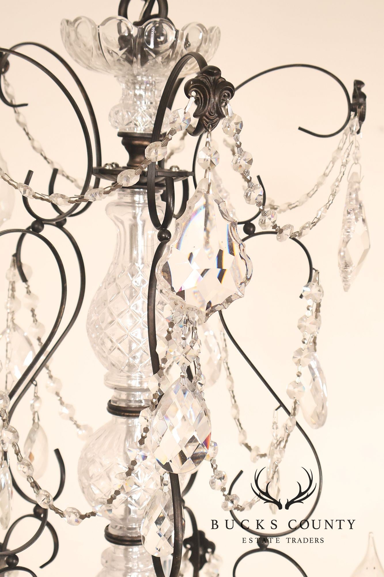 Large Twenty-Light Crystal And Wrought Iron 55" Chandelier