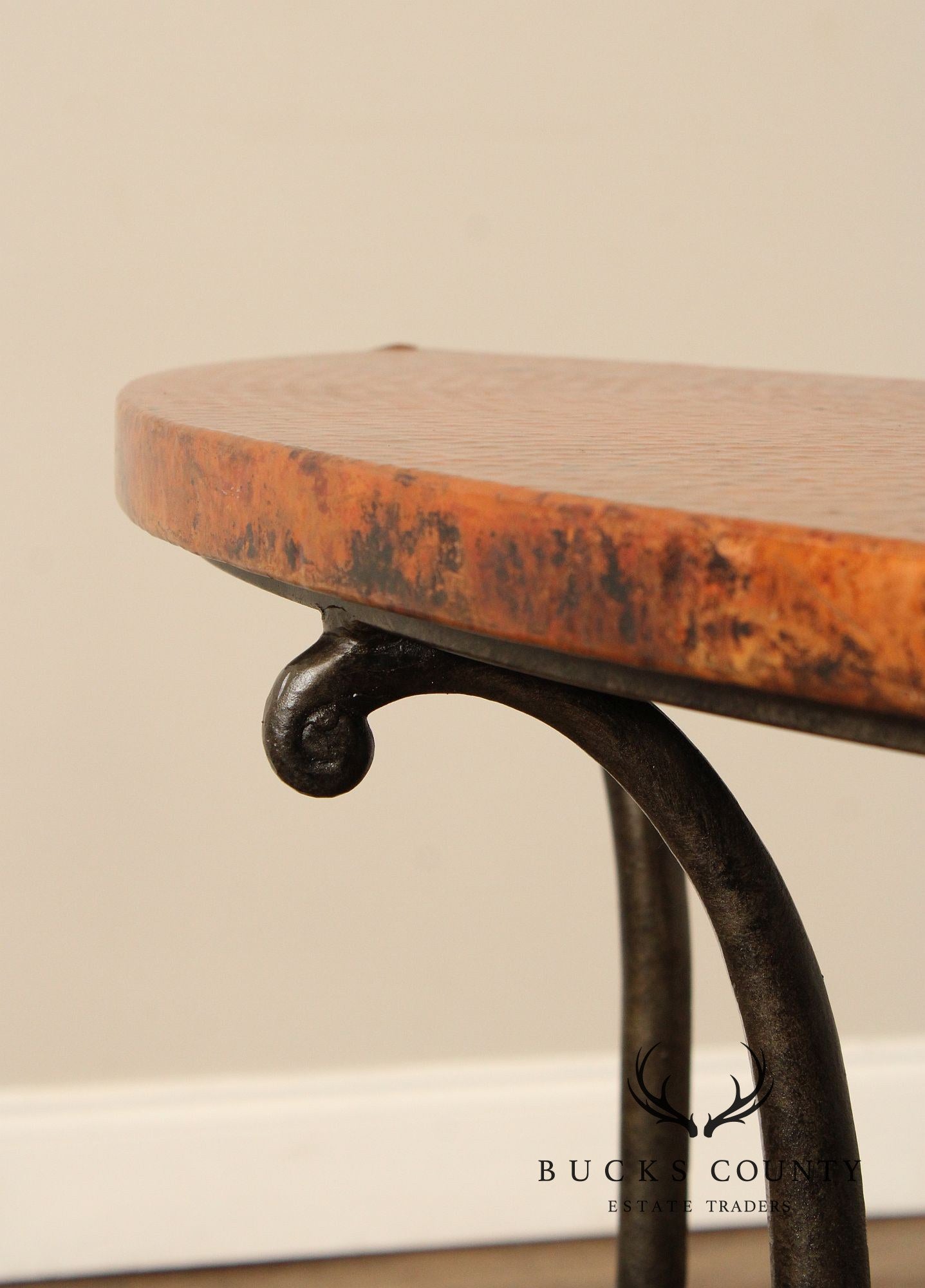 Hammered Copper and Iron Demilune Console Table