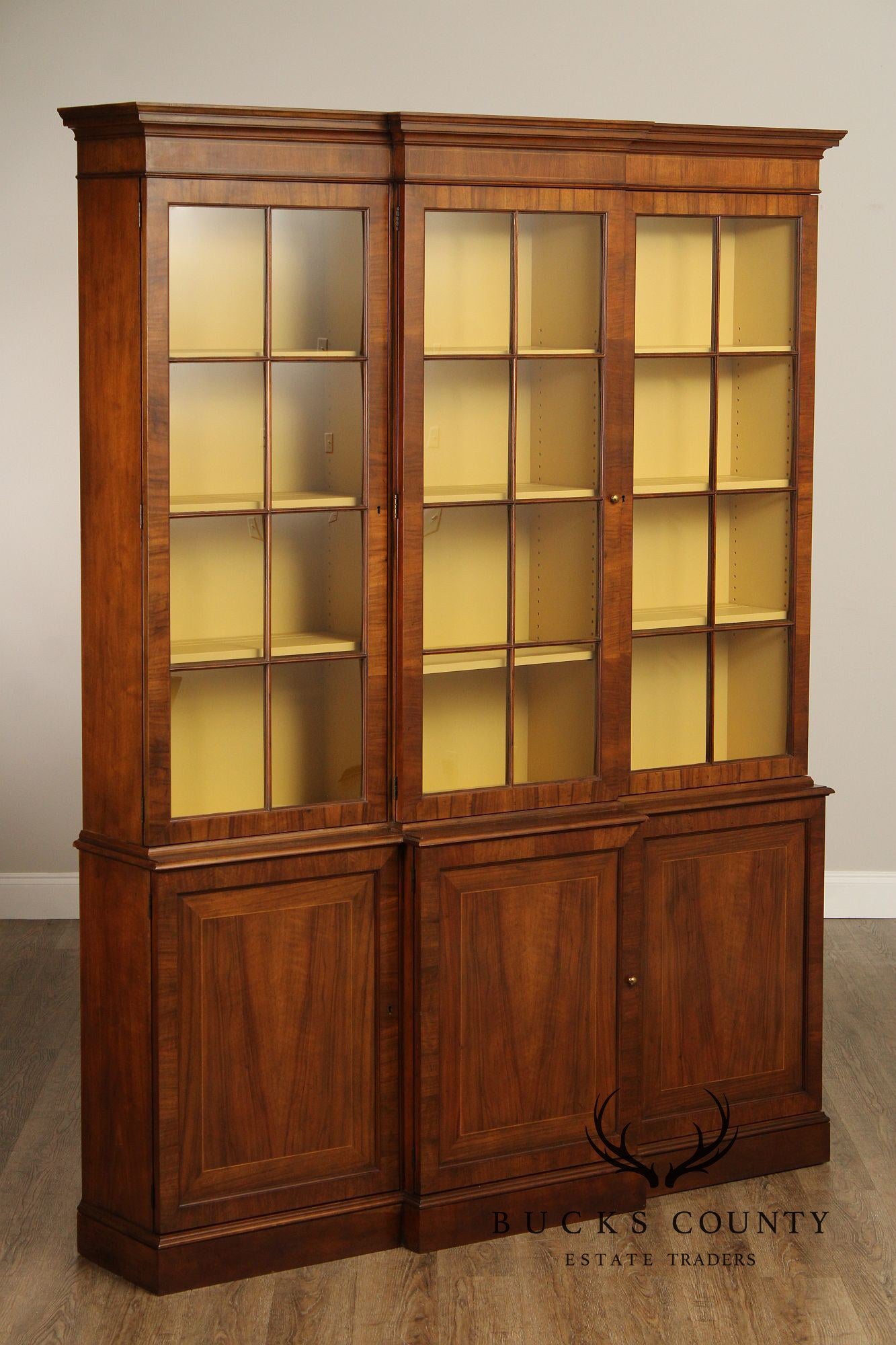 Baker Furniture Georgian Style Walnut Breakfront Bookcase