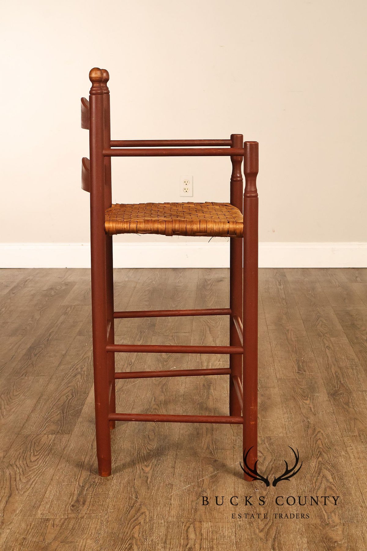 Shaker Style Pair of Rush Seat Counter Stools