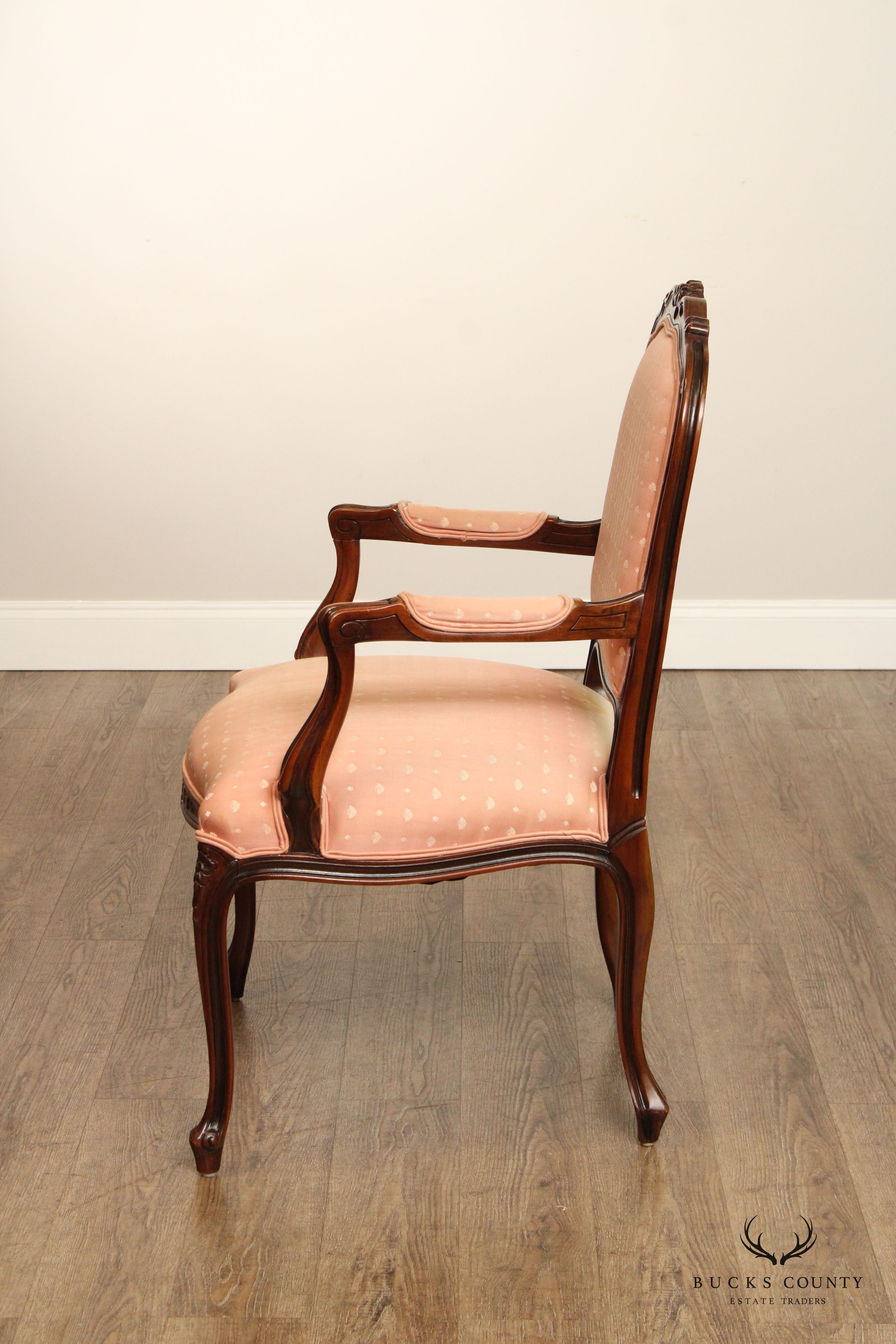 French Louis XV Style Carved Walnut Fauteuil Armchair