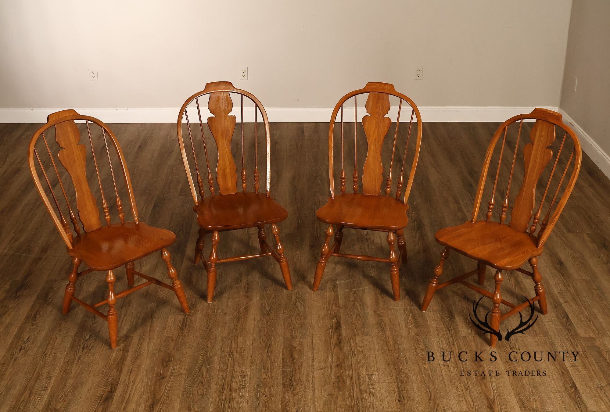 Virginia House Set of Four Oak Windsor Dining Chairs