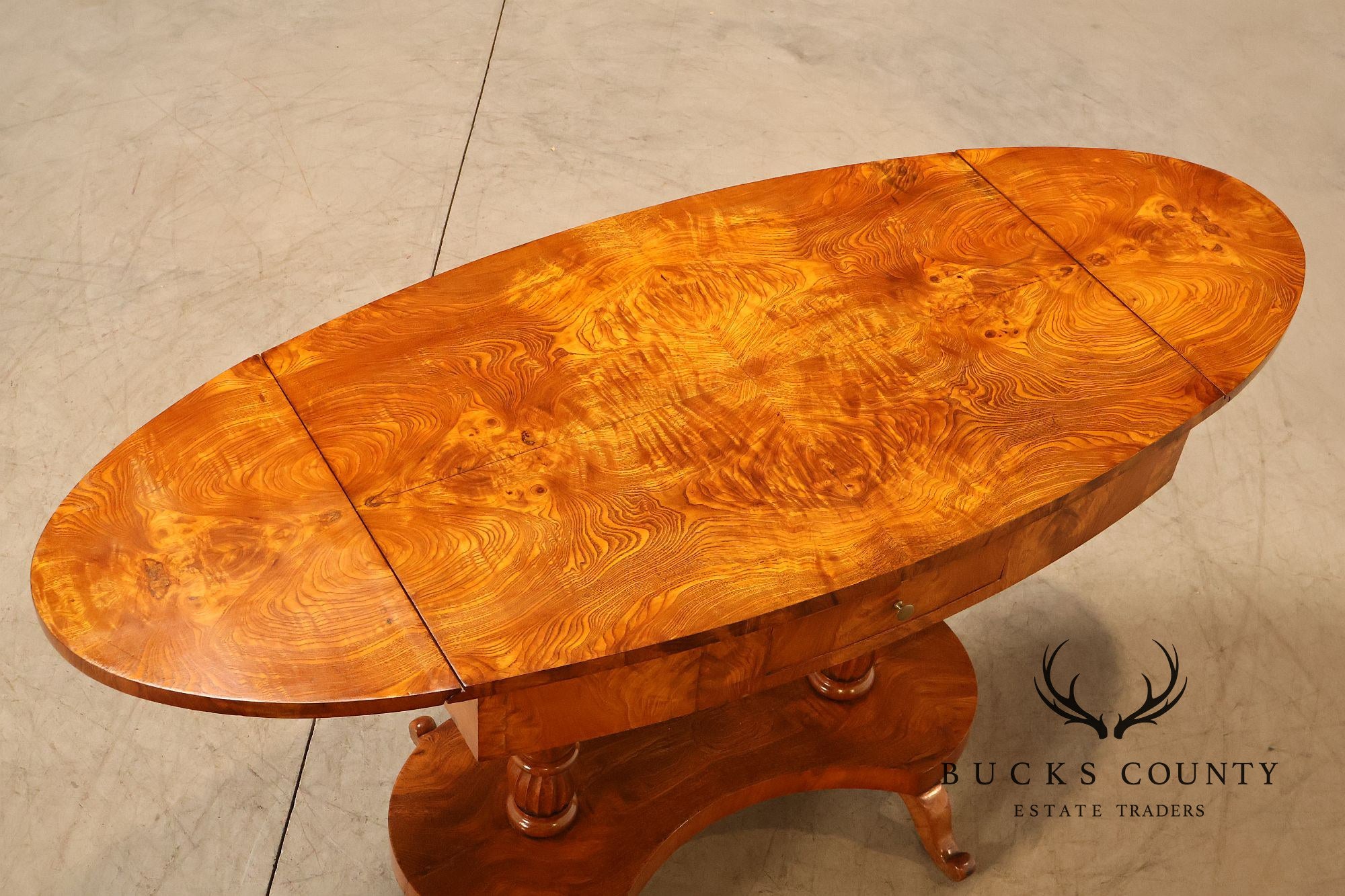 Antique Burlwood Biedermeier Drop Leaf Table