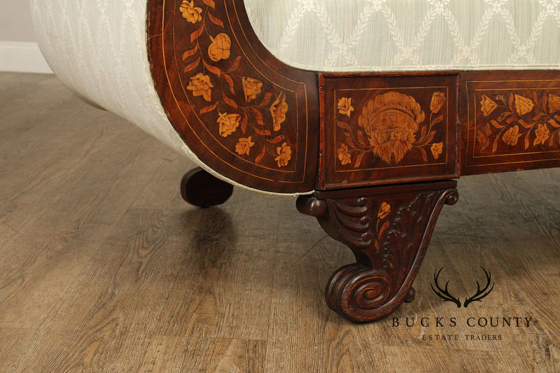 Antique Dutch Marquetry Inlaid Empire Mahogany Sofa