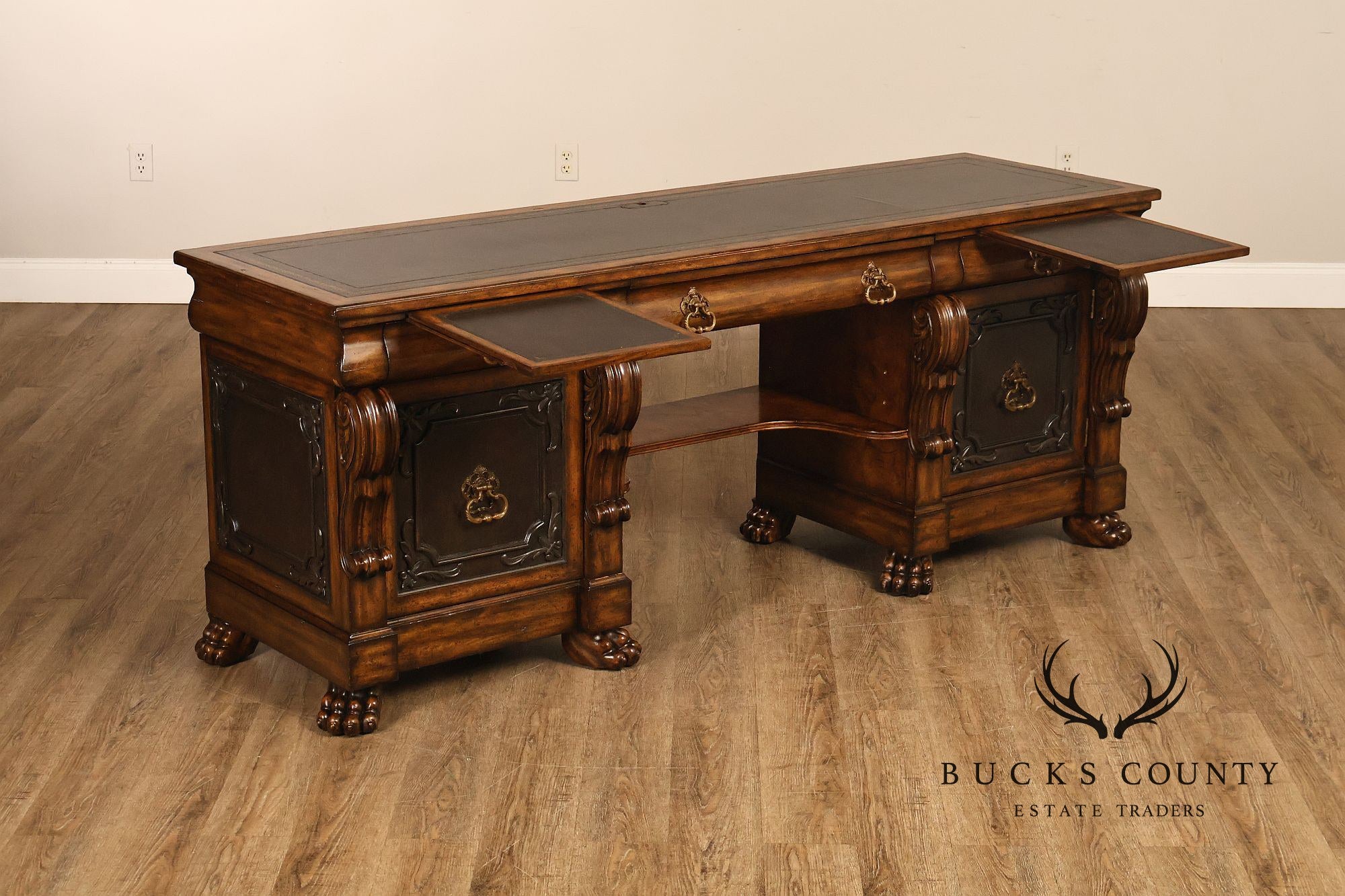 Maitland-Smith Leather Top Mahogany Executive Writing Desk