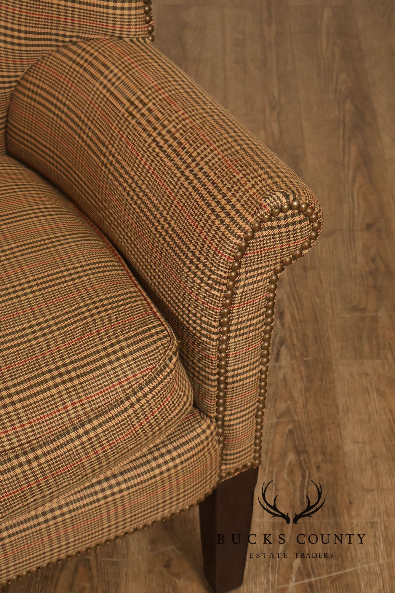 Ralph Lauren Traditional Plaid Upholstered Wingback Lounge Chairs
