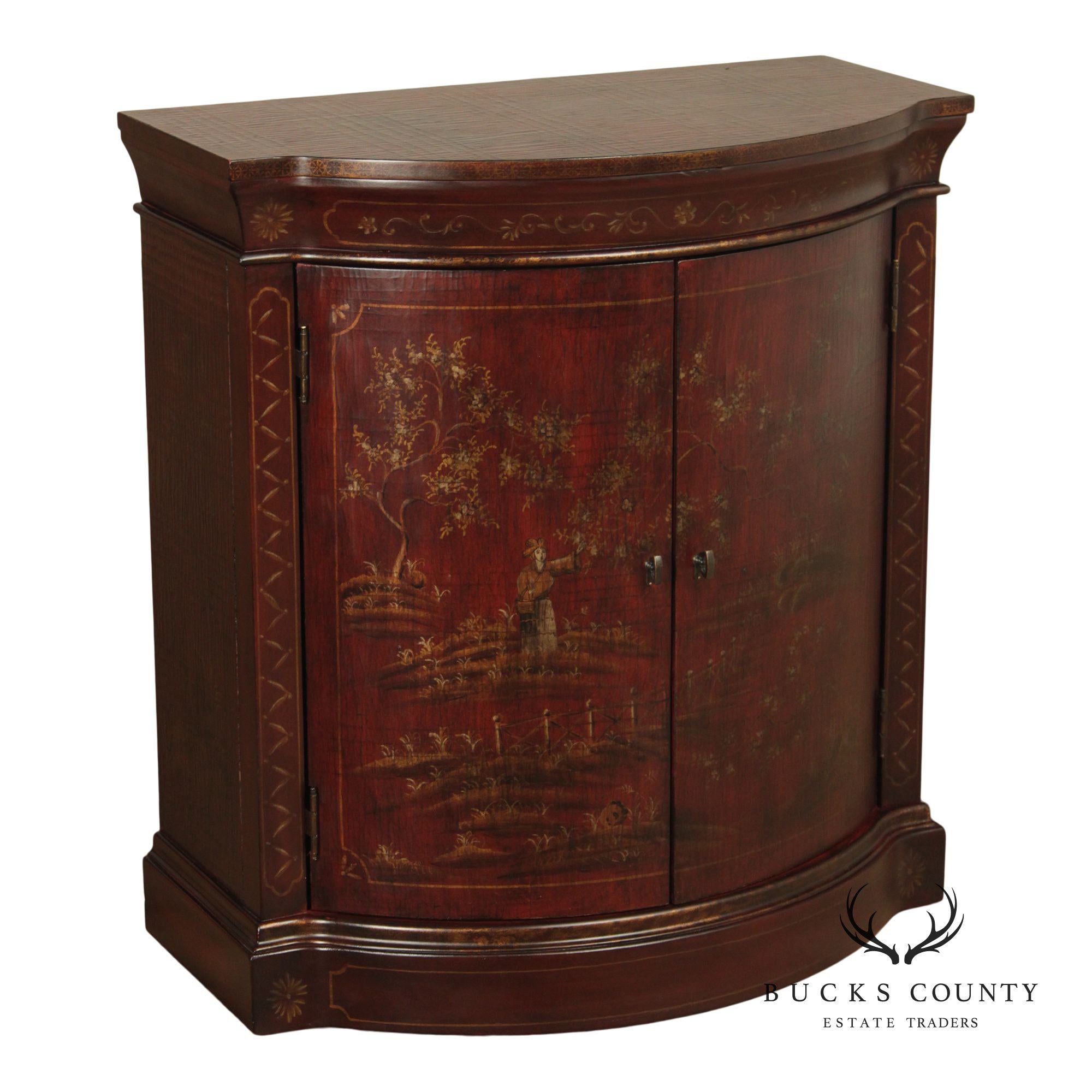 Ethan Allen Chinoiserie Decorated Demilune Cabinet