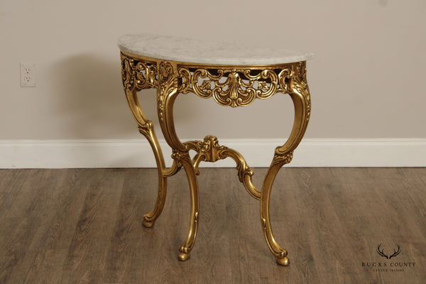 Italian Rococo Style Marble Top Giltwood Console Table