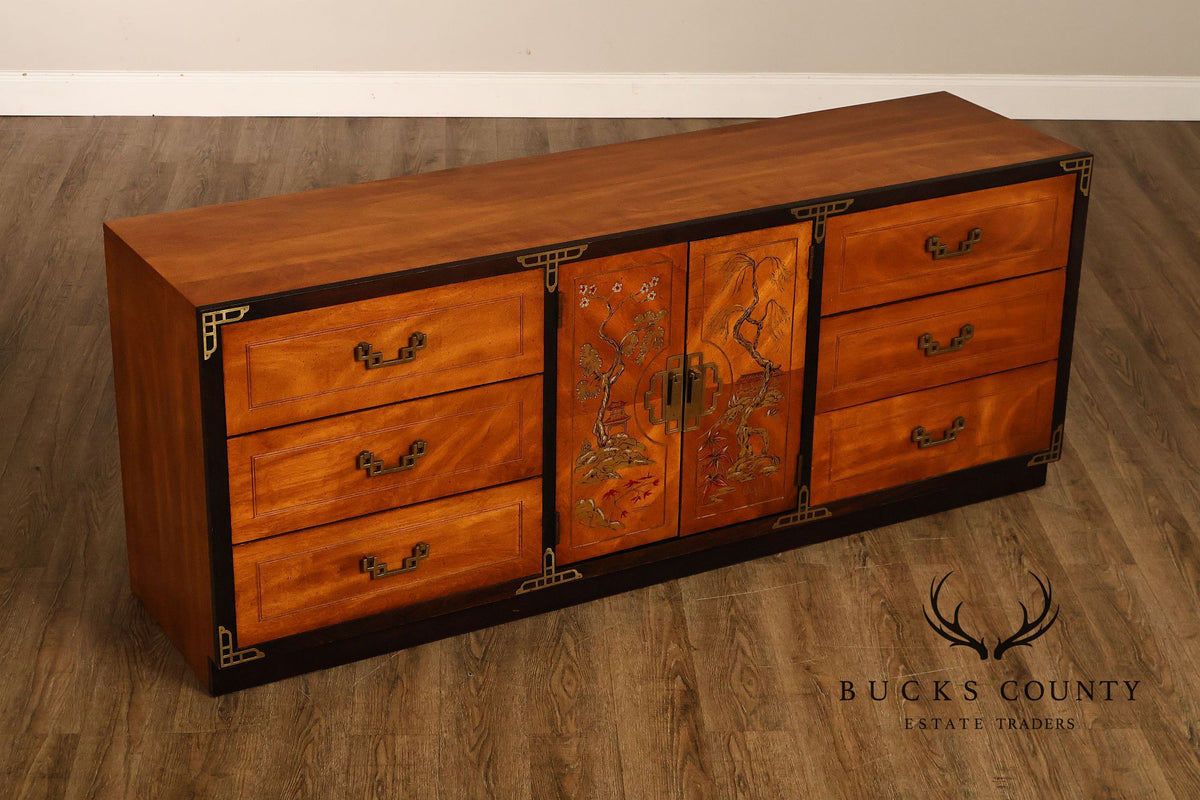 Bassett Campaign Style Walnut Triple Dresser