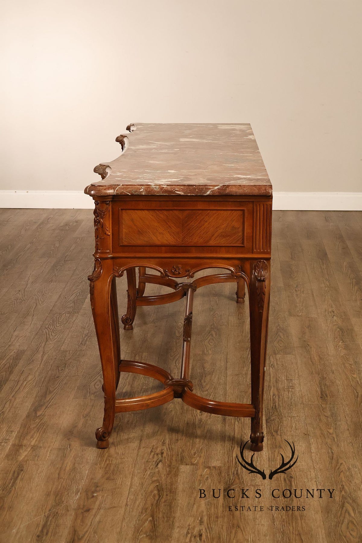 Antique French Louis XV Style Carved Walnut Marble Top Sideboard