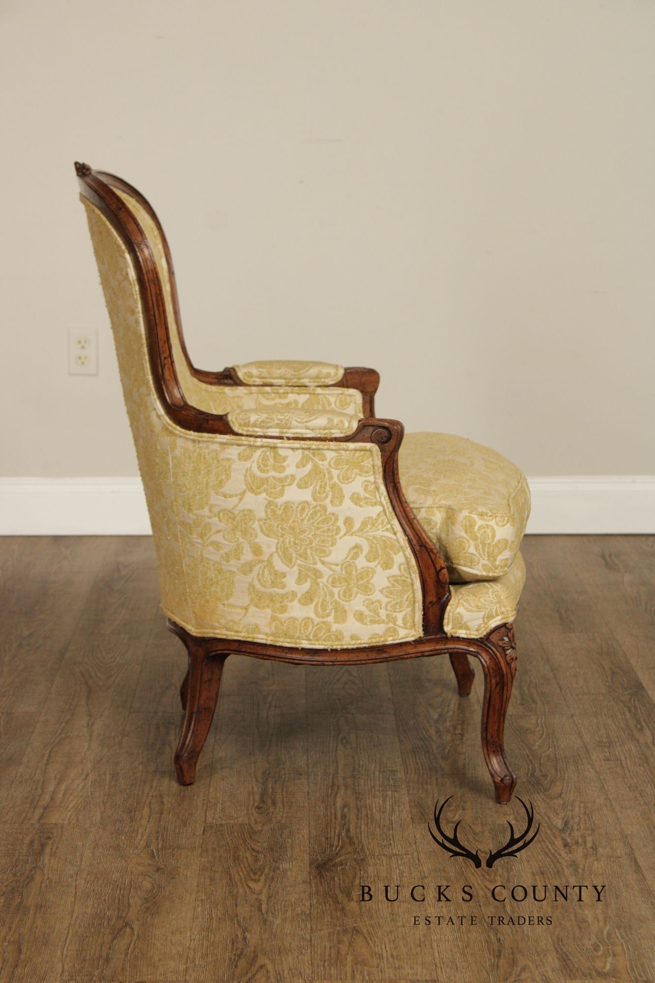 Henredon French Louis XV Style Vintage Pair of Fauteuil Armchairs