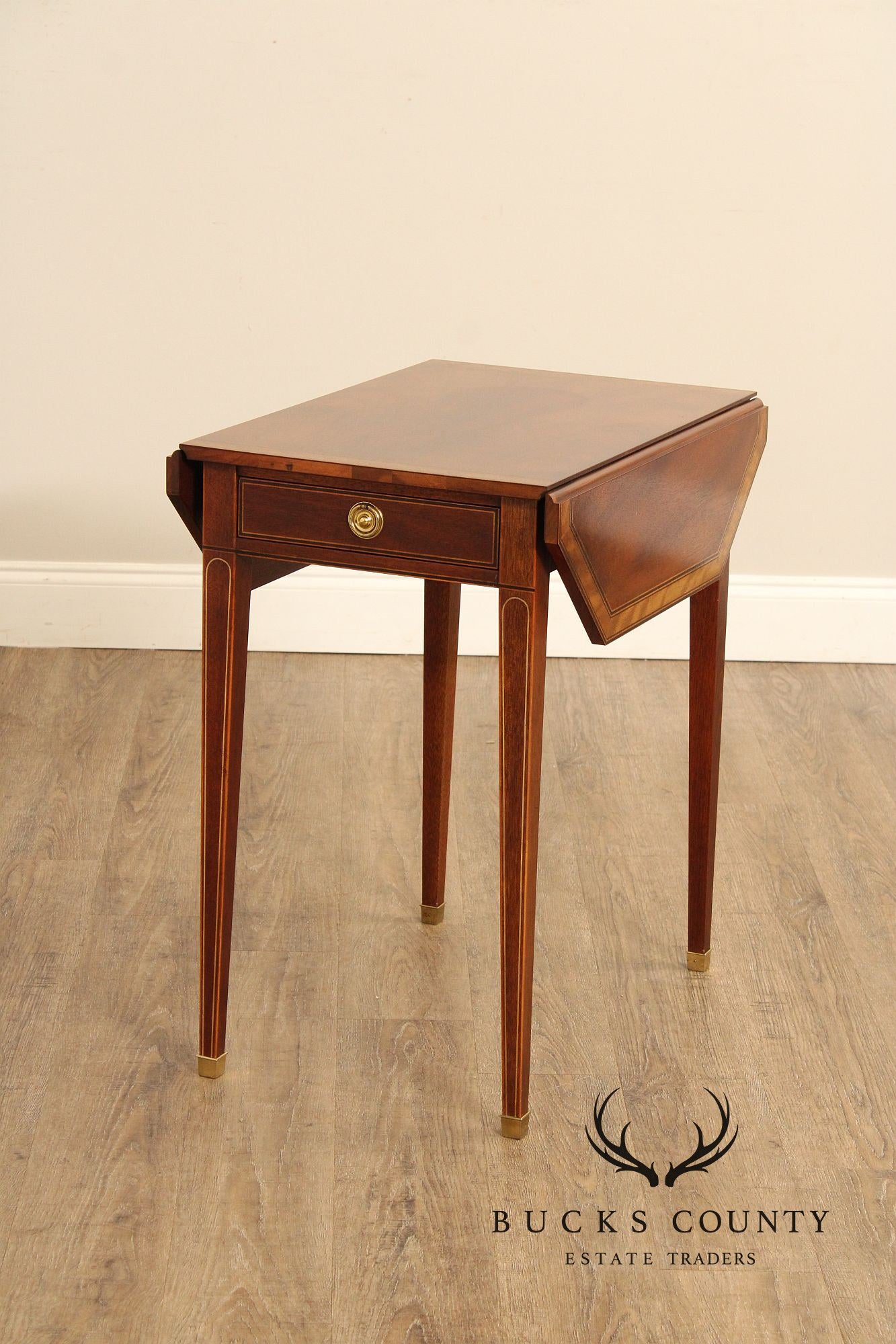 Baker Federal Style Inlaid Mahogany Drop-Leaf Pembroke Table