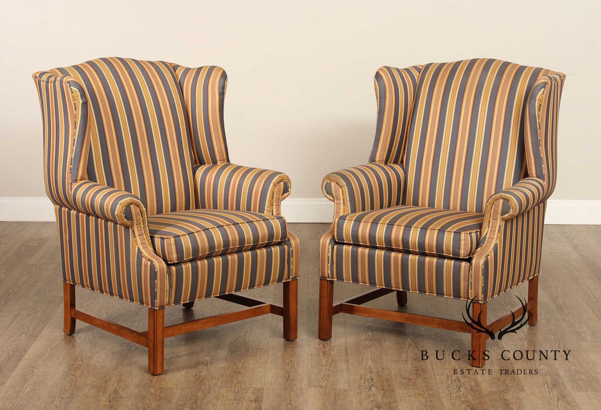 Ethan Allen Chippendale Style Pair of Wing Back Armchairs