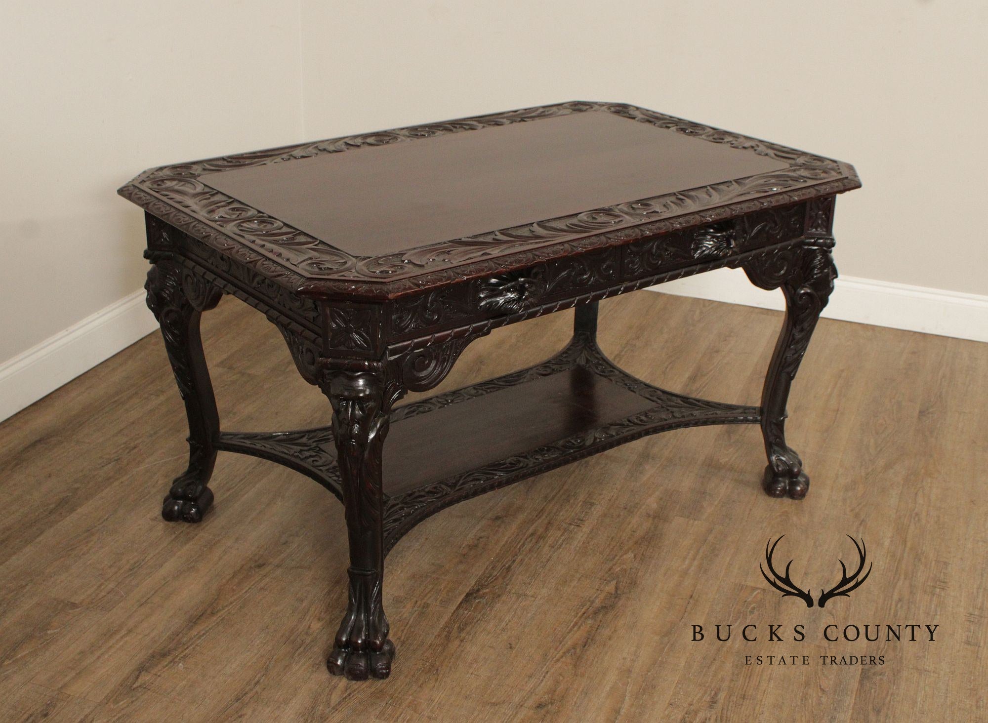 Antique Victorian Carved Mahogany Partners Desk