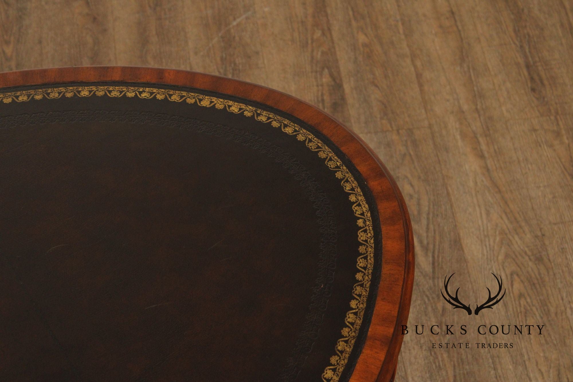 Maitland Smith Georgian Style Leather Top Mahogany Oval Desk