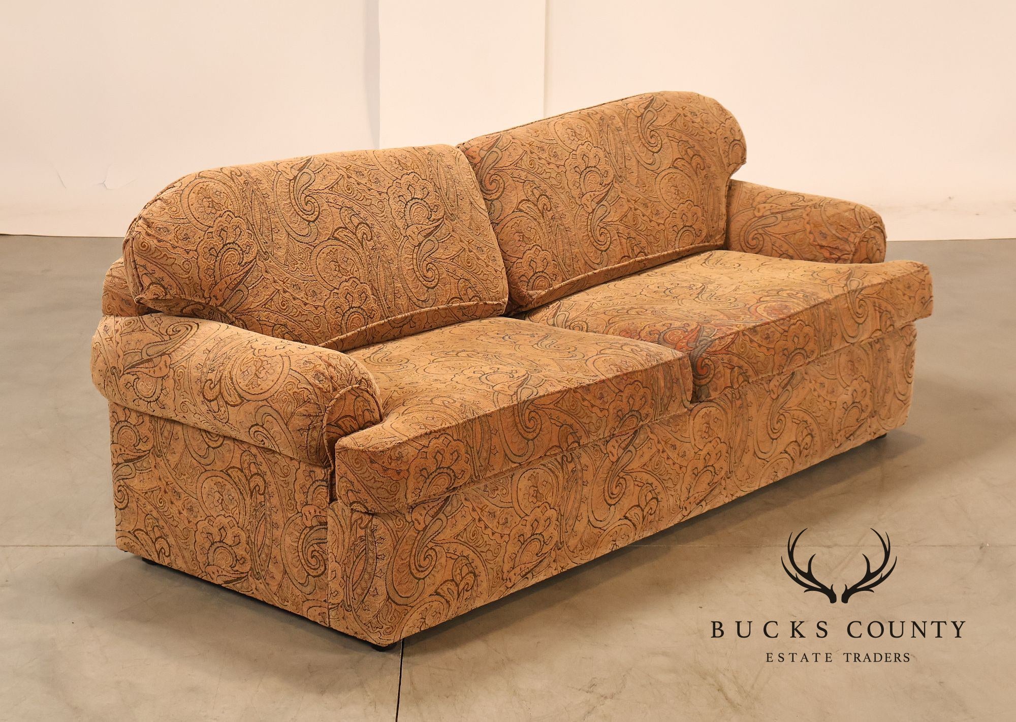 Kravet Paisley Upholstered Rolled Arm Sofa