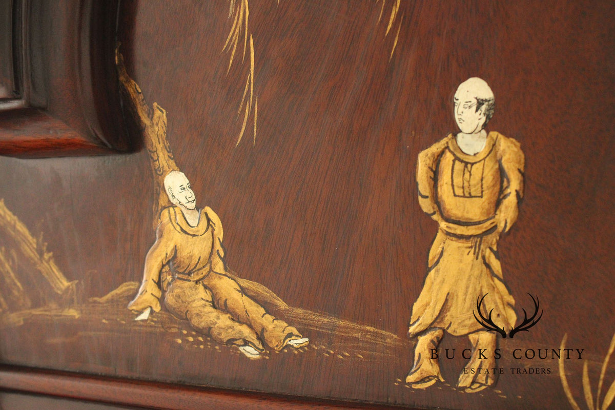 Chinoiserie Style Mahogany Gentleman's Armoire With Faux Bamboo Moldings and Painted Panels