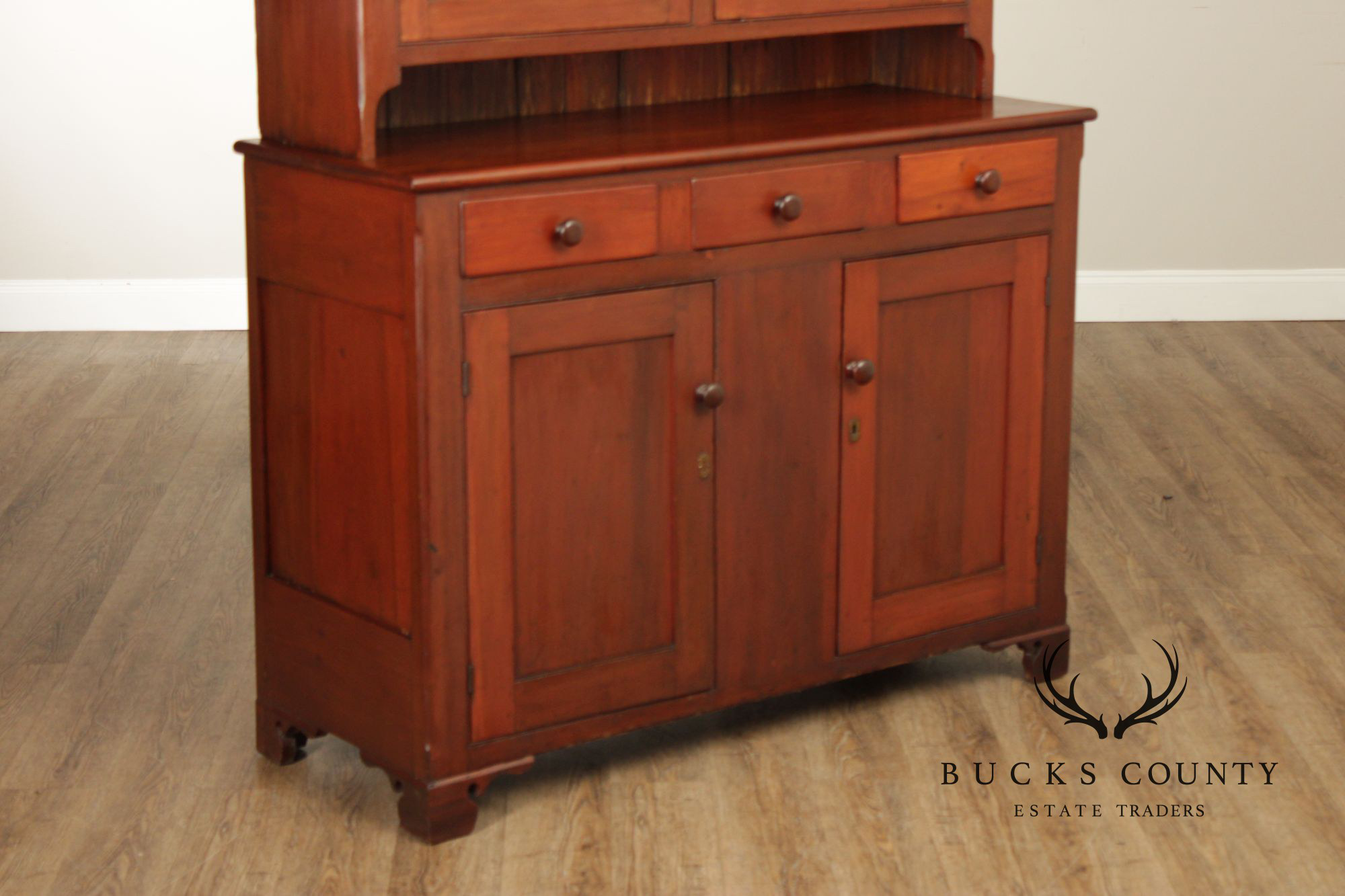 Antique American Cherry Dutch Cupboard Two Piece Hutch Cabinet