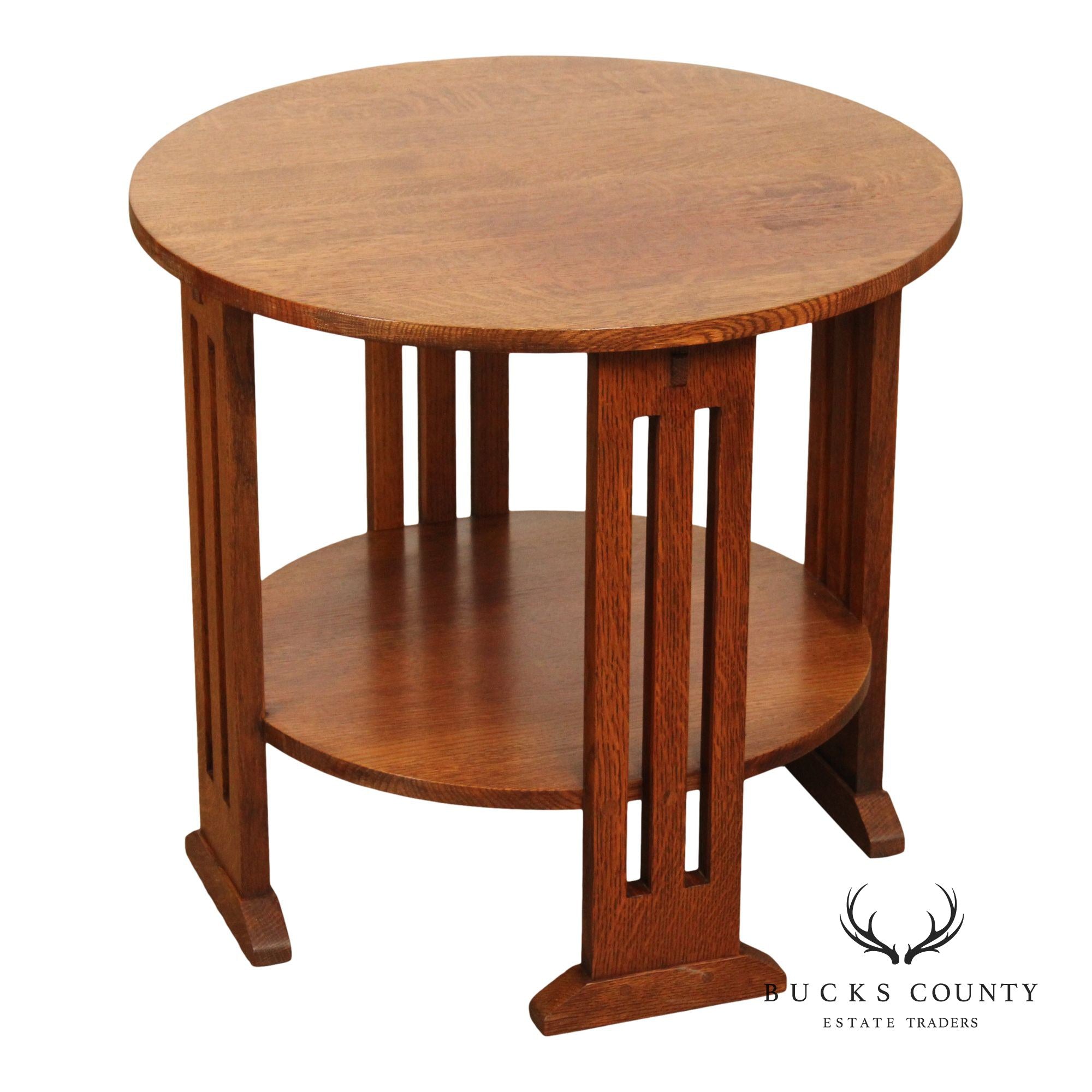 Stickley Mission Collection Round Oak Lamp Table