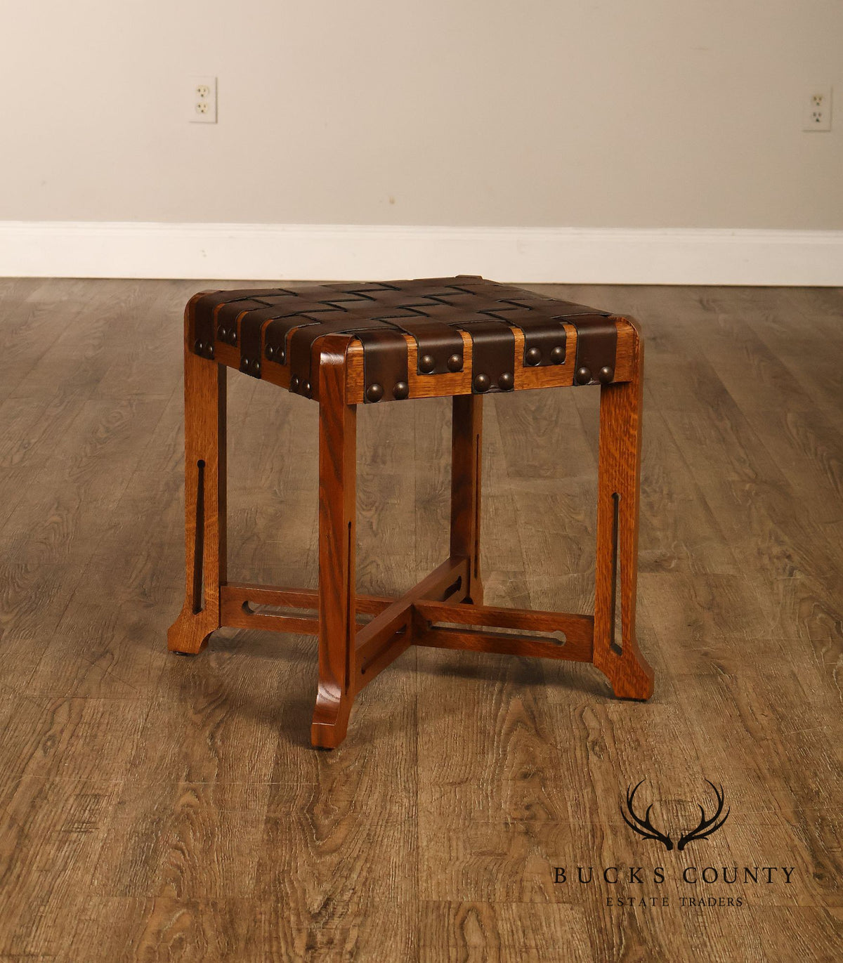 Stickley Little Treasures Mission Oak Woven Leather Stool