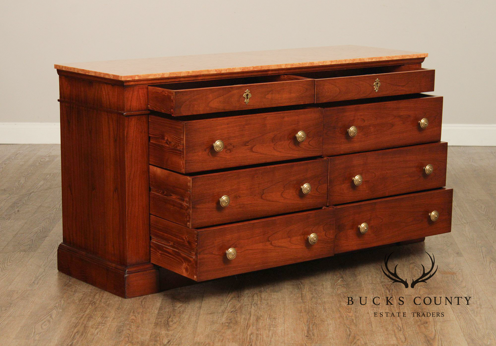 Italian Walnut Marble Top Double Dresser