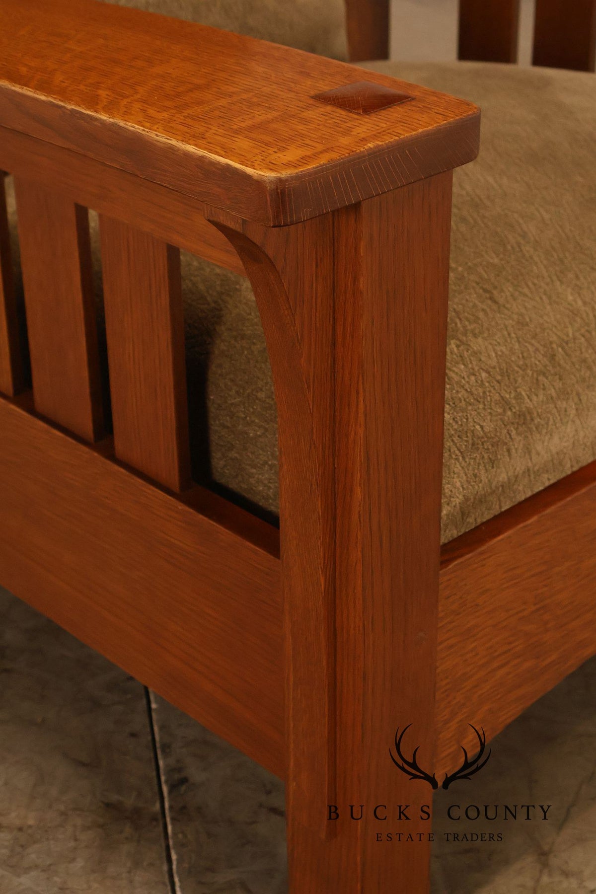 Stickley Mission Collection Oak And Custom Upholstery Bow Arm Morris Chair