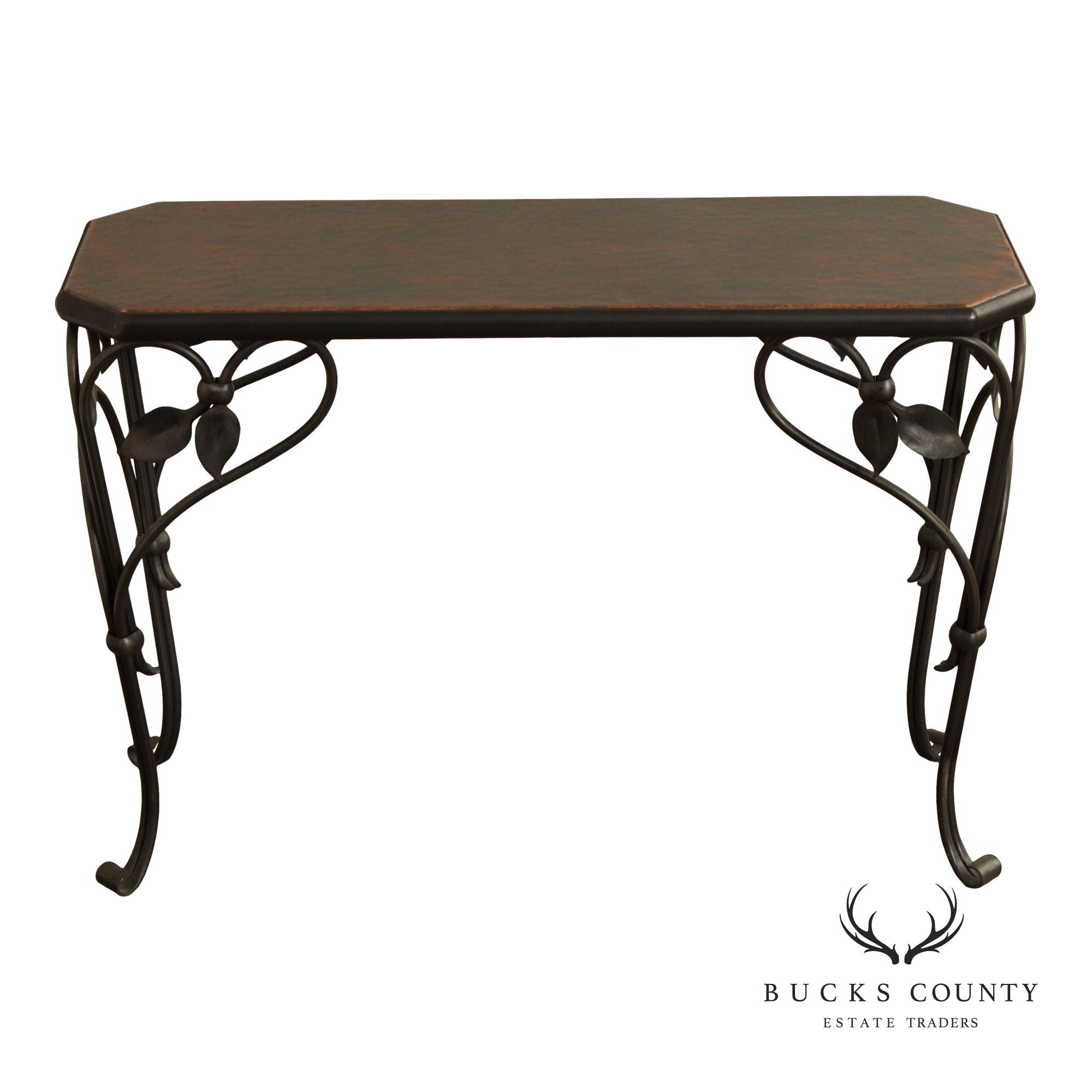 QualityForged Iron and Hammered Copper Top Console Table