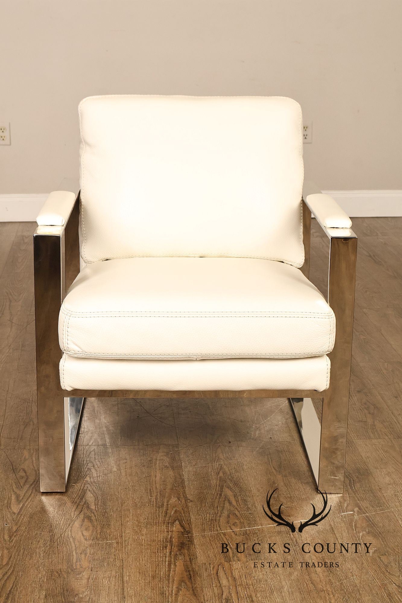 Modern Style Chrome and Leather Lounge Chair